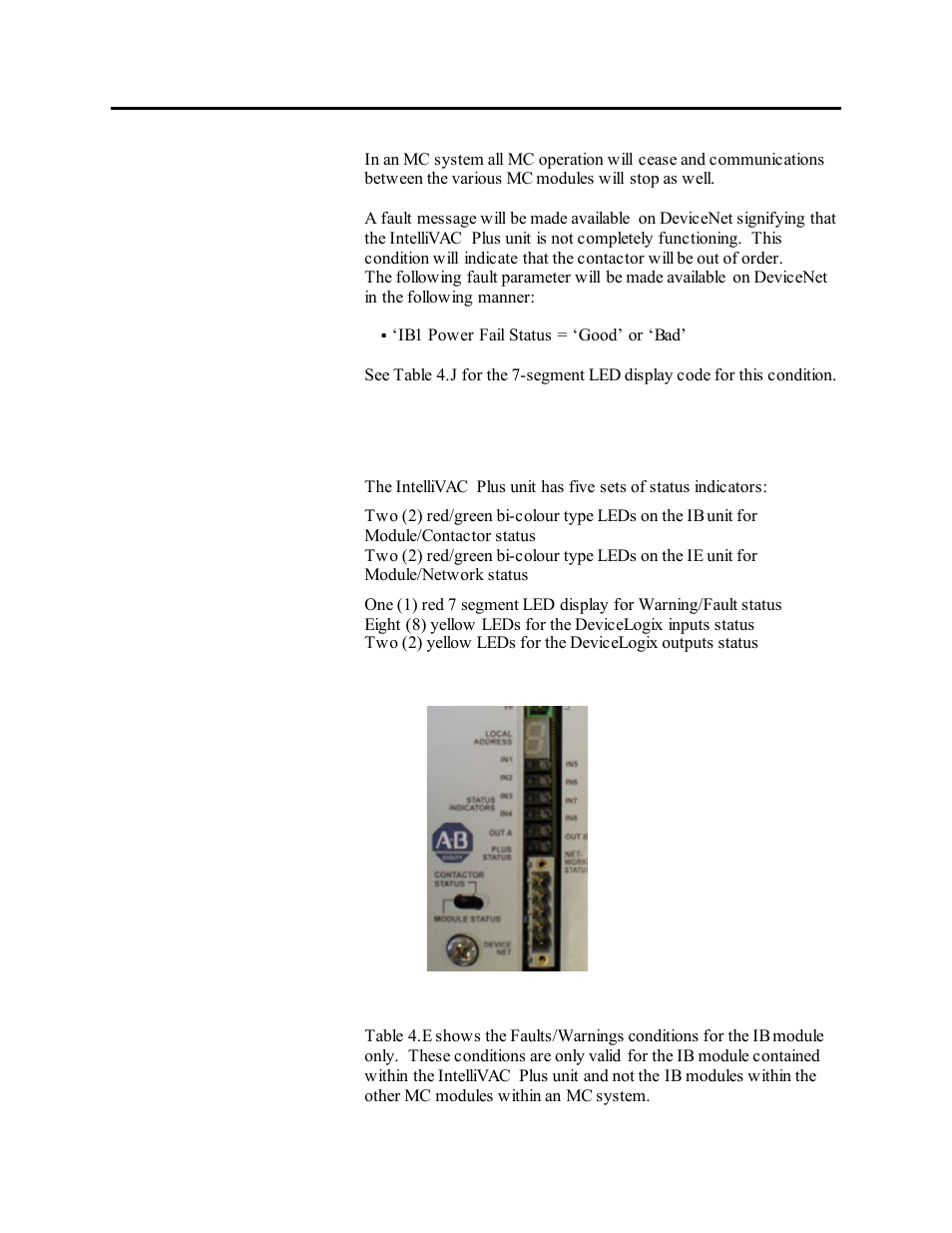 Status indicators, Figure 4.1 – ib leds | Rockwell Automation 1503VC IntelliVAC Plus Contactor Control Module User Manual | Page 49 / 387