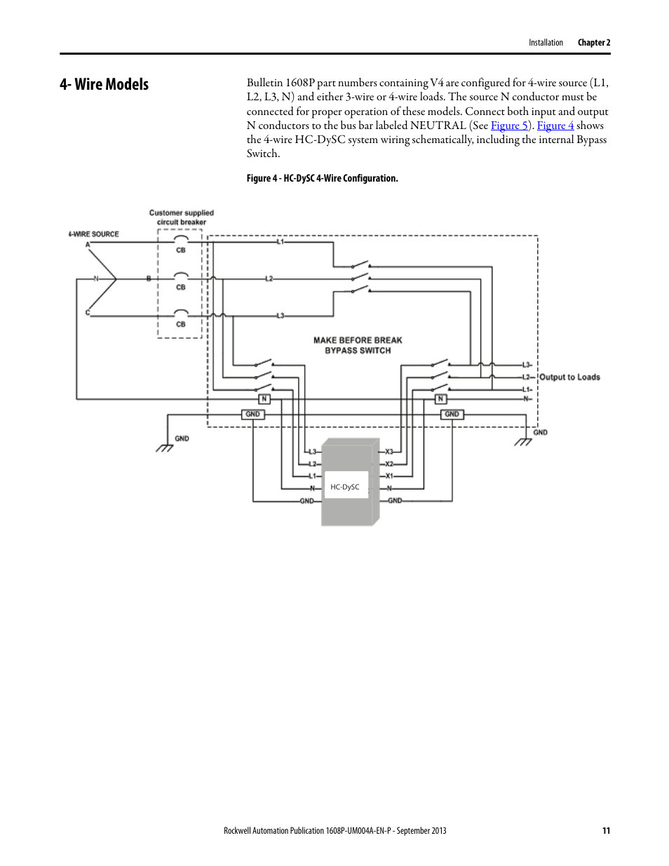 Wire models, Figure 4 - hc-dysc 4-wire configuration | Rockwell Automation 1608P HC-DySC Installation Instructions, 200 A User Manual | Page 11 / 22