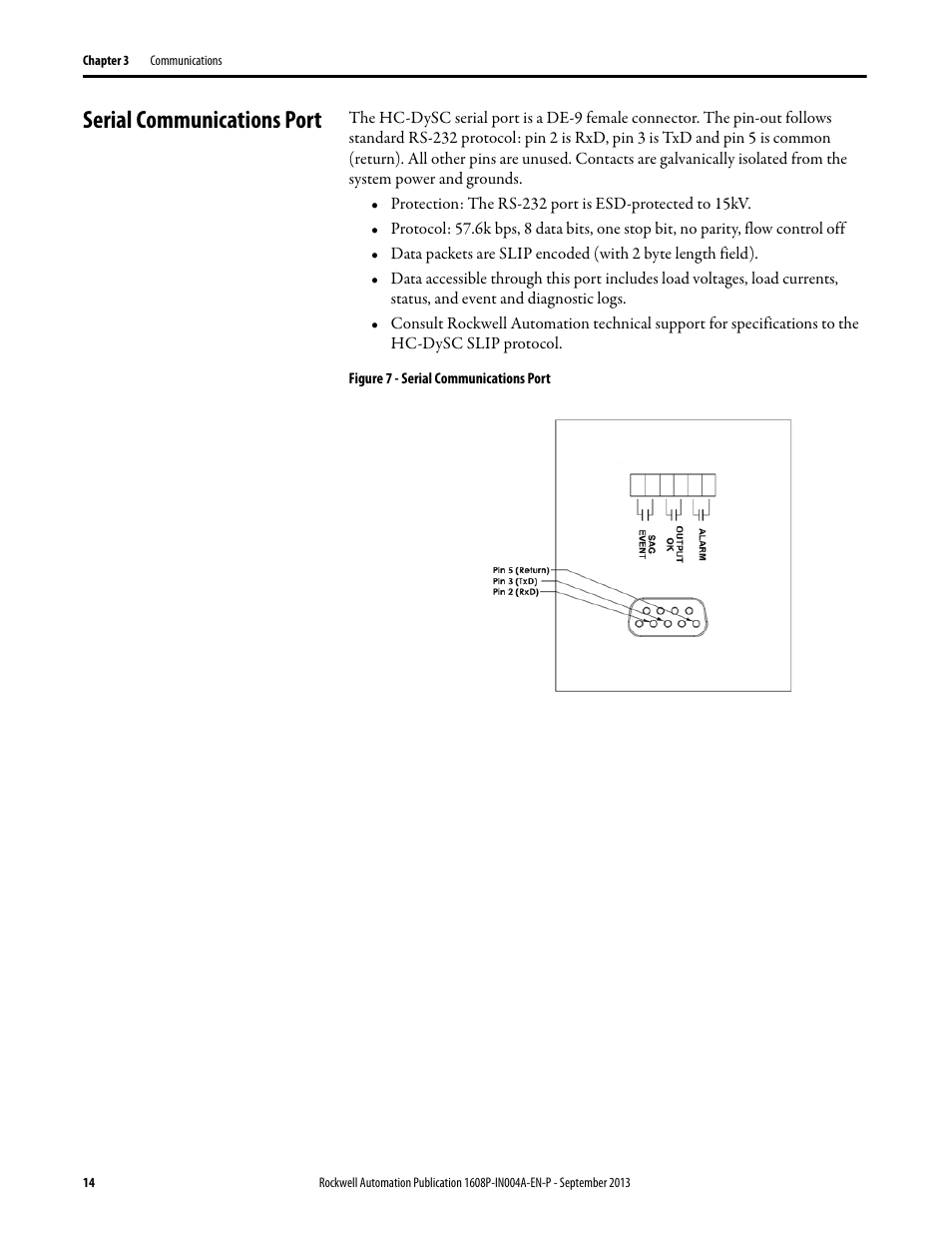 Serial communications port, Figure 7 - serial communications port | Rockwell Automation 1608P HC-DySC Installation Instructions, 200 A User Manual | Page 14 / 22