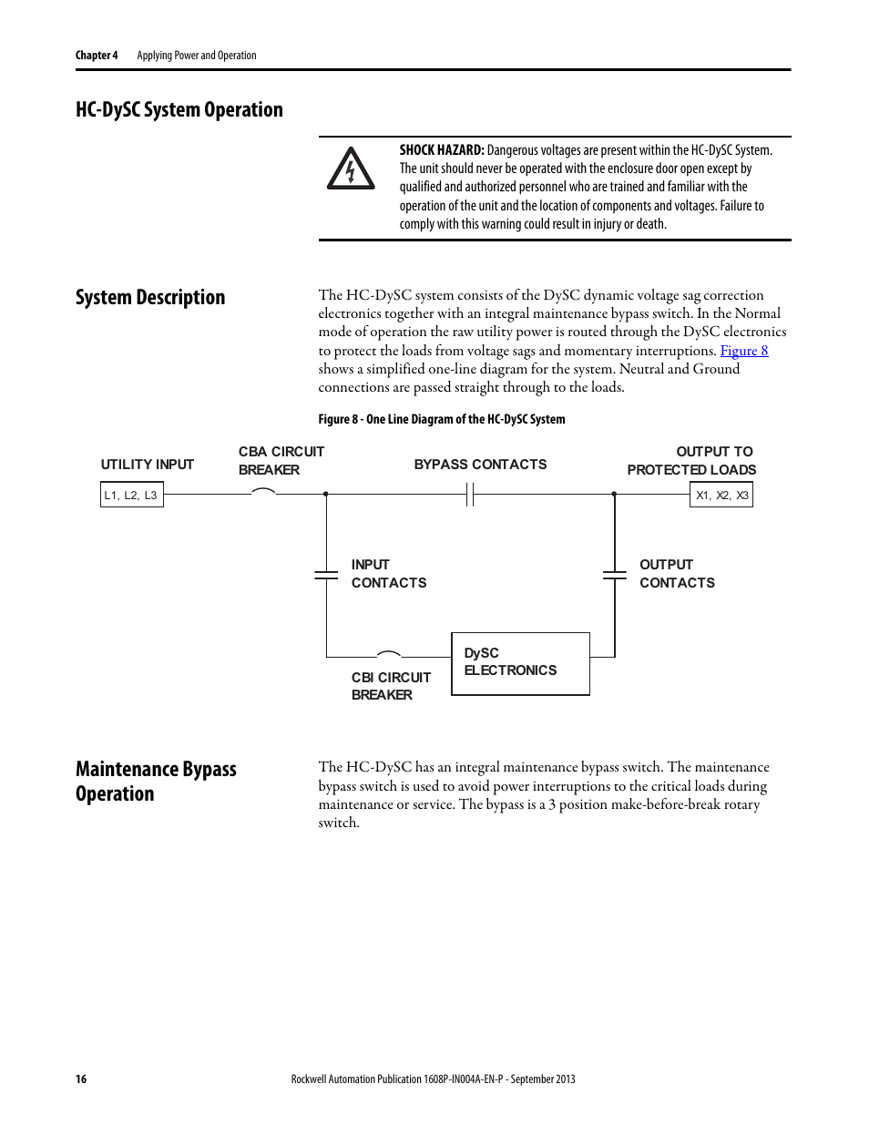 Hc-dysc system operation, System description, Figure 8 - one line diagram of the hc-dysc system | Maintenance bypass operation, Hc-dysc system operation system description | Rockwell Automation 1608P HC-DySC Installation Instructions, 200 A User Manual | Page 16 / 22