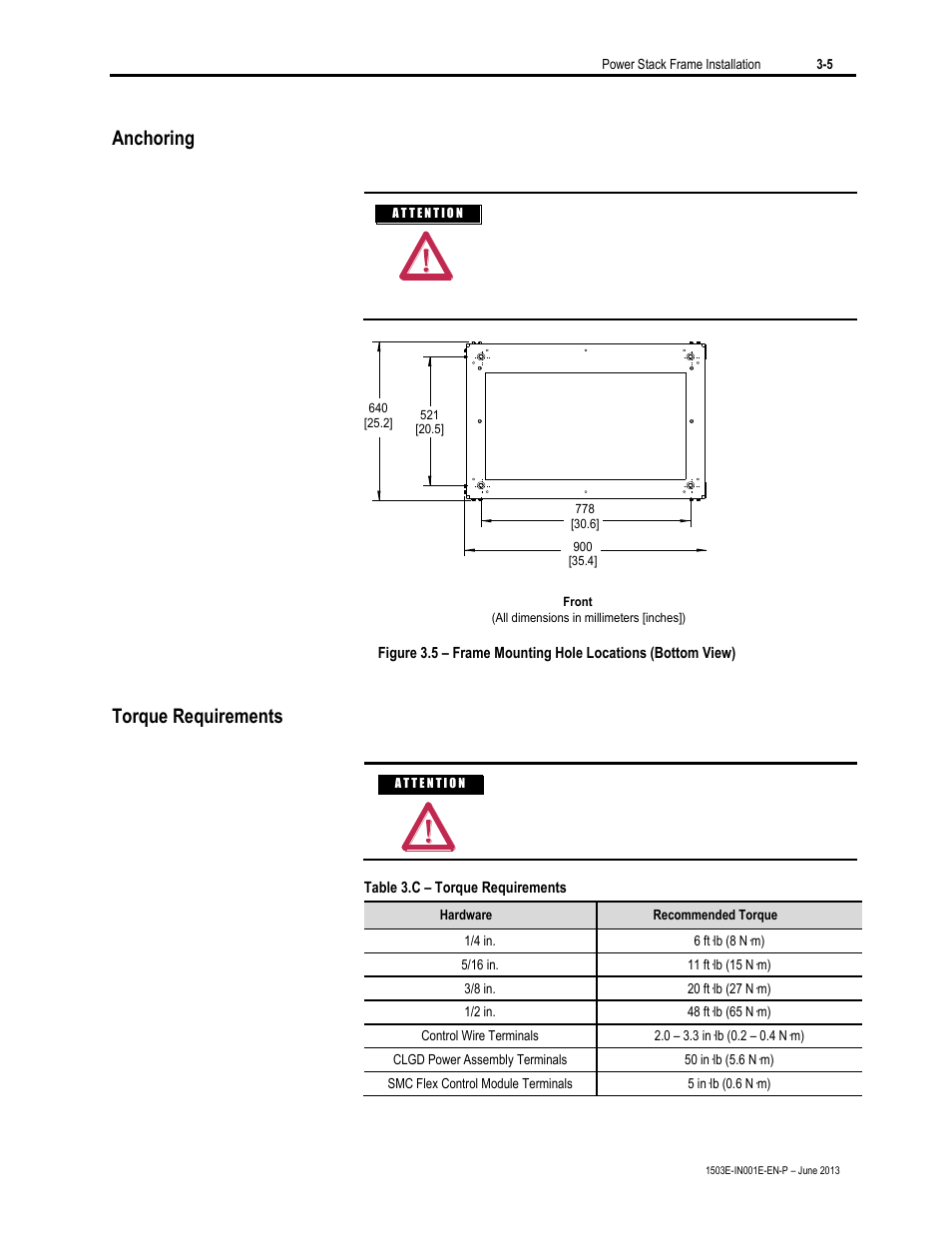Anchoring, Torque requirements | Rockwell Automation MV SMC Flex OEM Components User Manual | Page 13 / 61