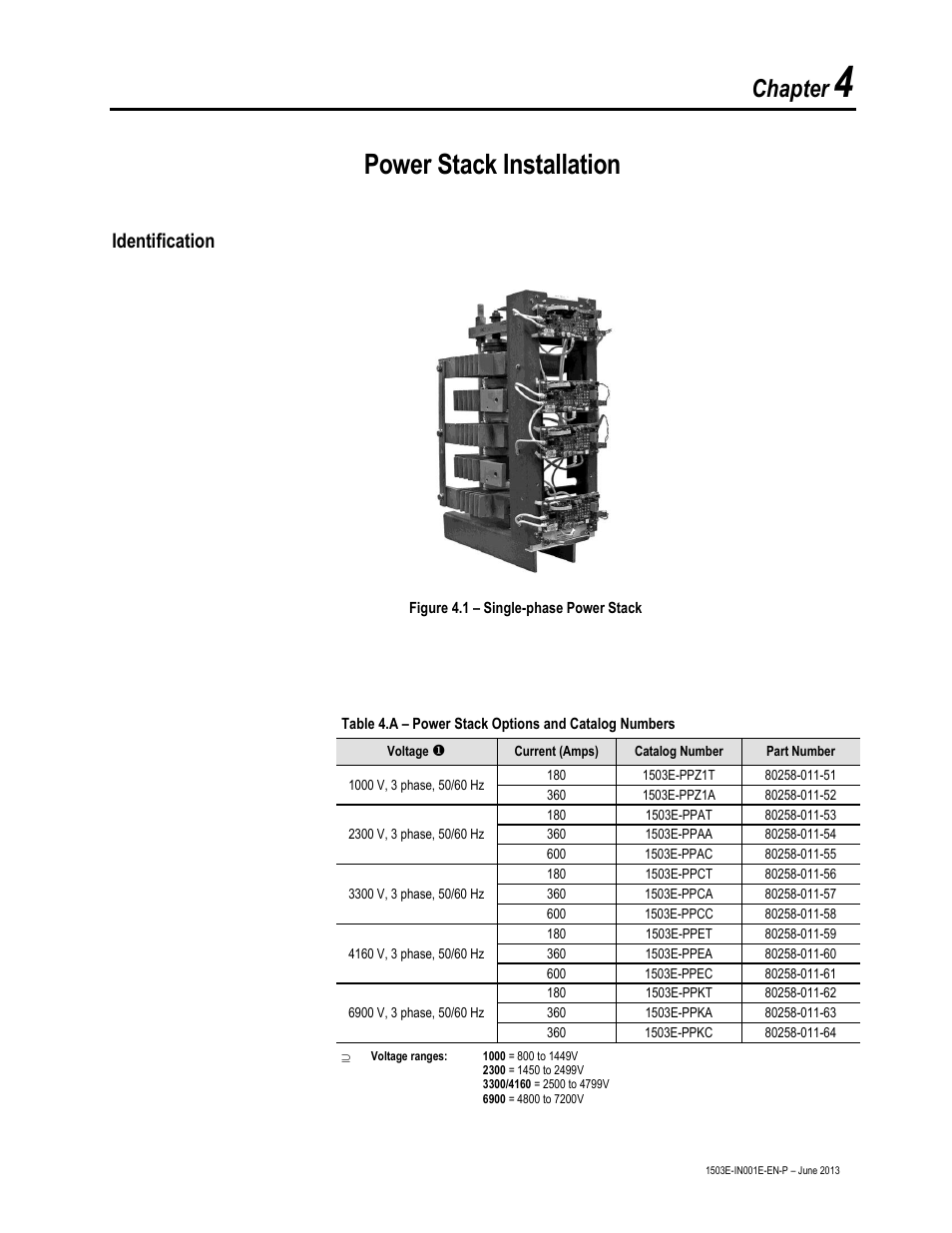 Power stack installation, Chapter, Identification | Rockwell Automation MV SMC Flex OEM Components User Manual | Page 17 / 61