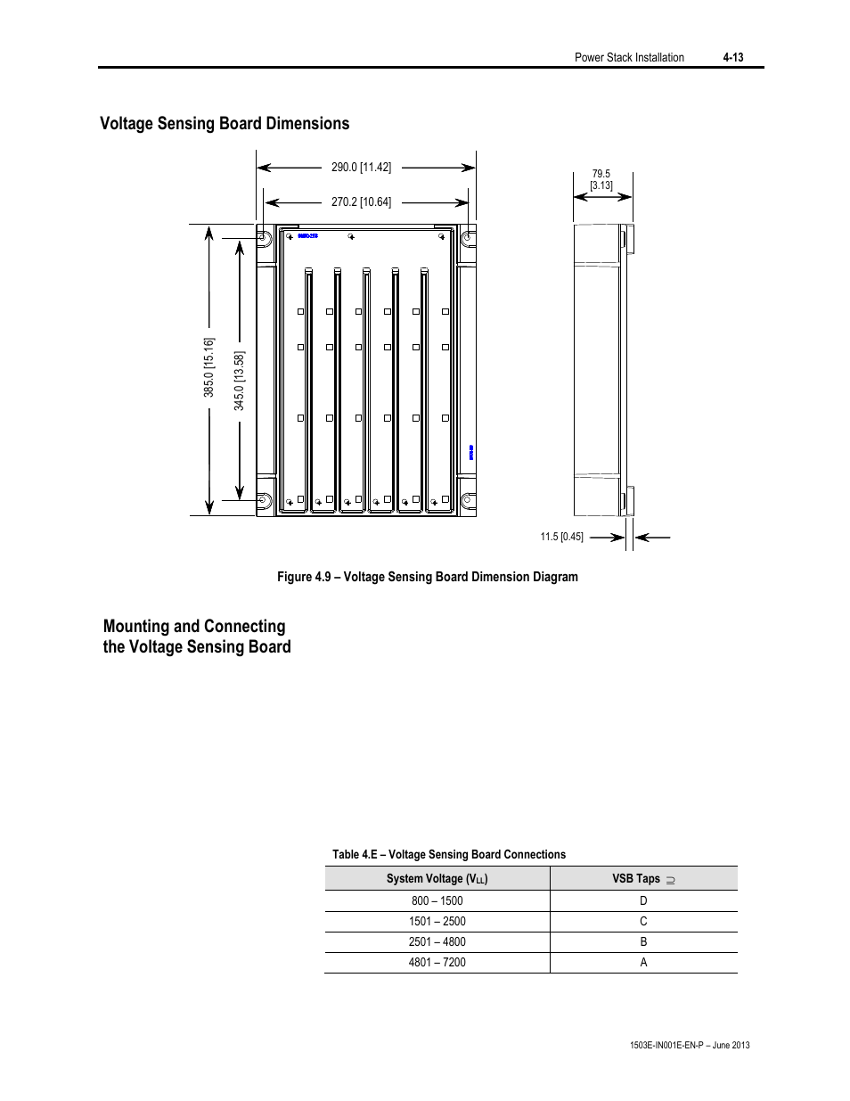 Voltage sensing board dimensions, Mounting and connecting the voltage sensing board | Rockwell Automation MV SMC Flex OEM Components User Manual | Page 29 / 61