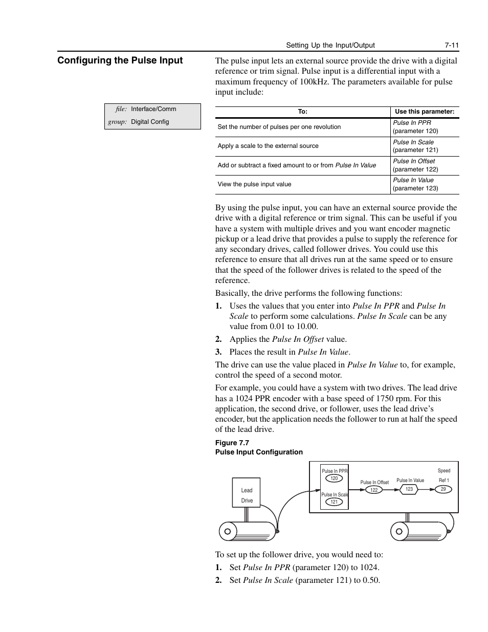 Configuring the pulse input, Configuring the pulse input -11 | Rockwell Automation 1336E IMPACT Adjustable Frequency AC Drive User Manual V 1-4.XX User Manual | Page 123 / 419