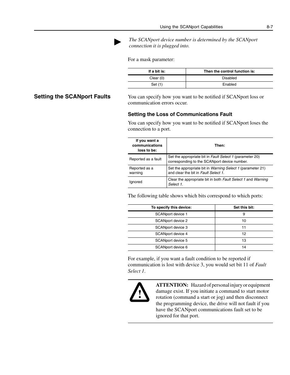 Setting the scanport faults, Setting the scanport faults -7 | Rockwell Automation 1336E IMPACT Adjustable Frequency AC Drive User Manual V 1-4.XX User Manual | Page 131 / 419