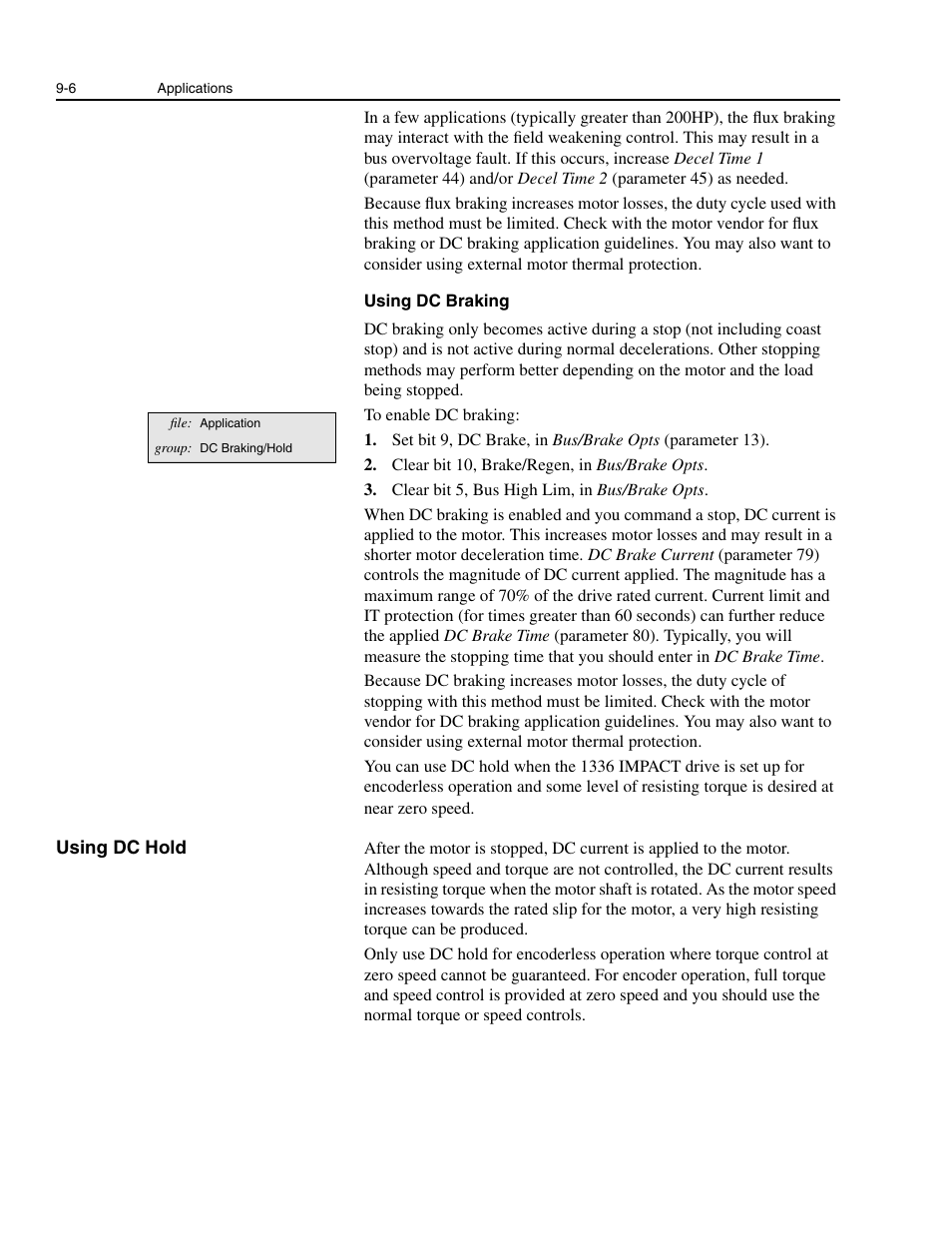 Using dc hold, Using dc hold -6 | Rockwell Automation 1336E IMPACT Adjustable Frequency AC Drive User Manual V 1-4.XX User Manual | Page 146 / 419