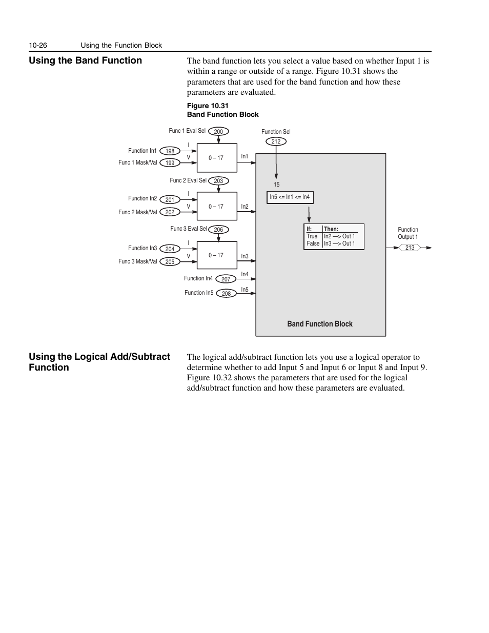 Using the band function, Using the logical add/subtract function | Rockwell Automation 1336E IMPACT Adjustable Frequency AC Drive User Manual V 1-4.XX User Manual | Page 196 / 419