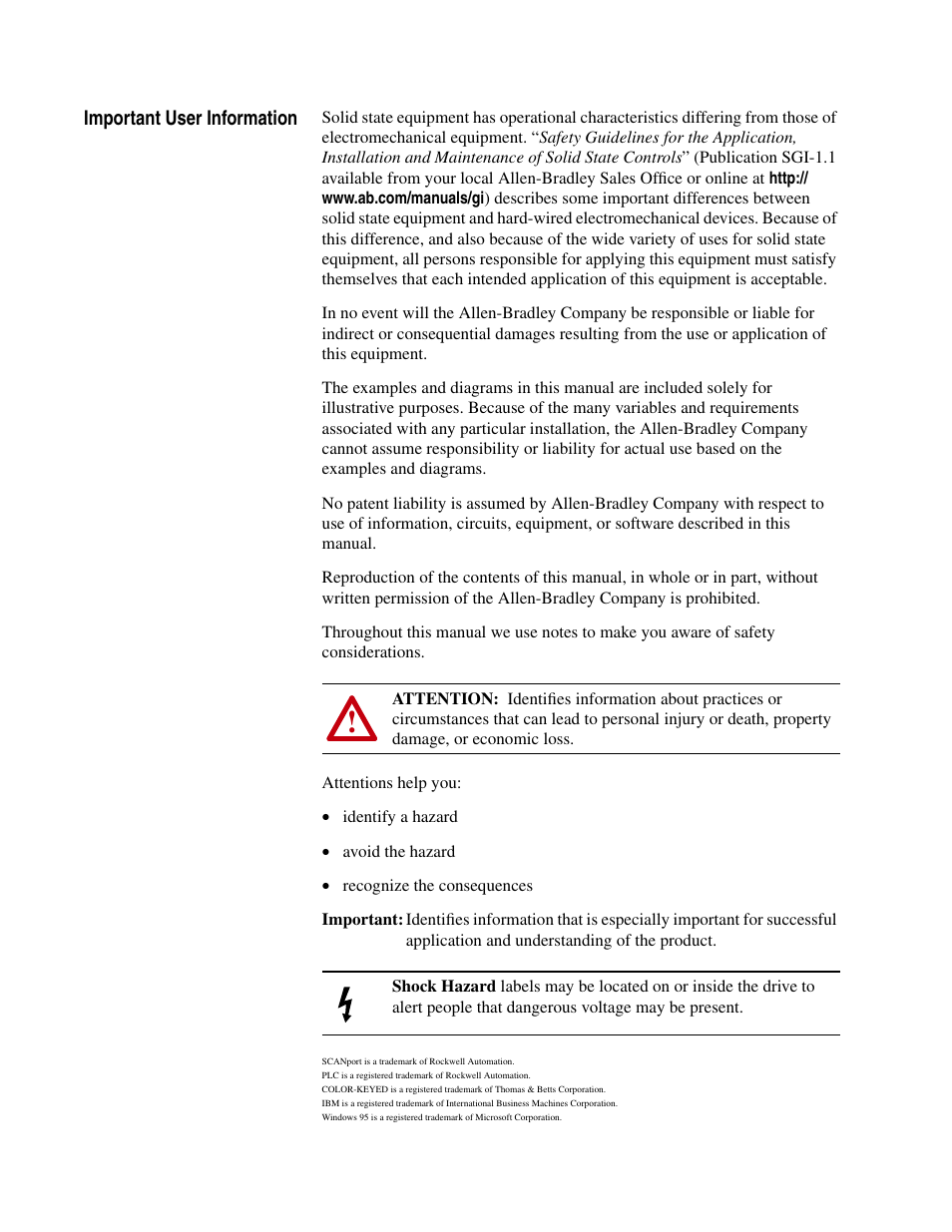 Important user information | Rockwell Automation 1336E IMPACT Adjustable Frequency AC Drive User Manual V 1-4.XX User Manual | Page 2 / 419