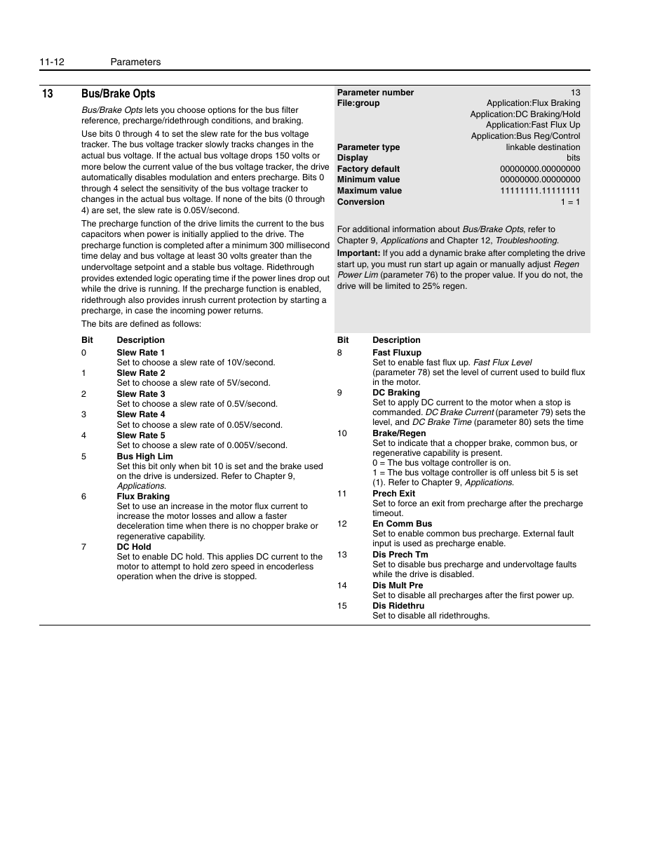 13 bus/brake opts | Rockwell Automation 1336E IMPACT Adjustable Frequency AC Drive User Manual V 1-4.XX User Manual | Page 210 / 419