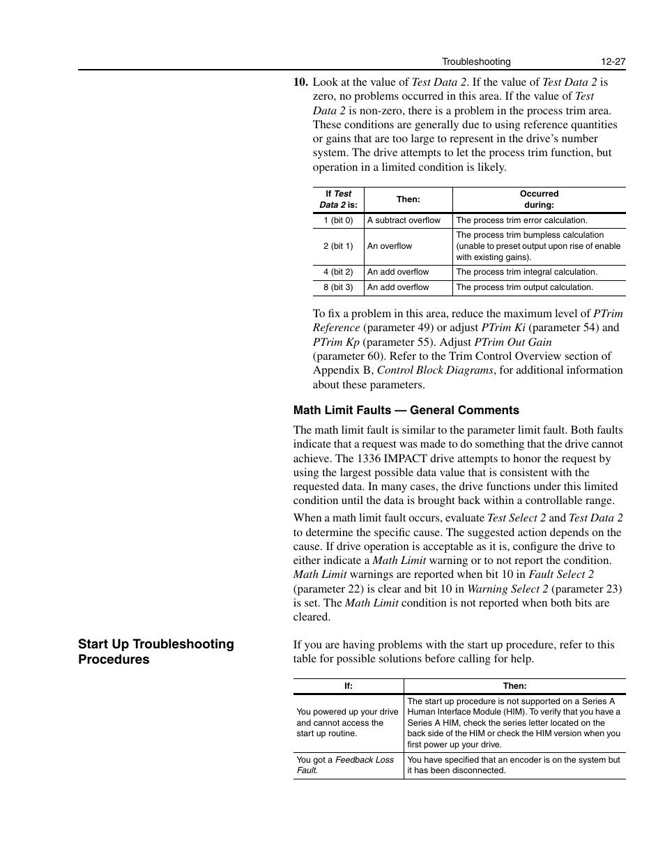 Start up troubleshooting procedures, Start up troubleshooting procedures -27 | Rockwell Automation 1336E IMPACT Adjustable Frequency AC Drive User Manual V 1-4.XX User Manual | Page 309 / 419