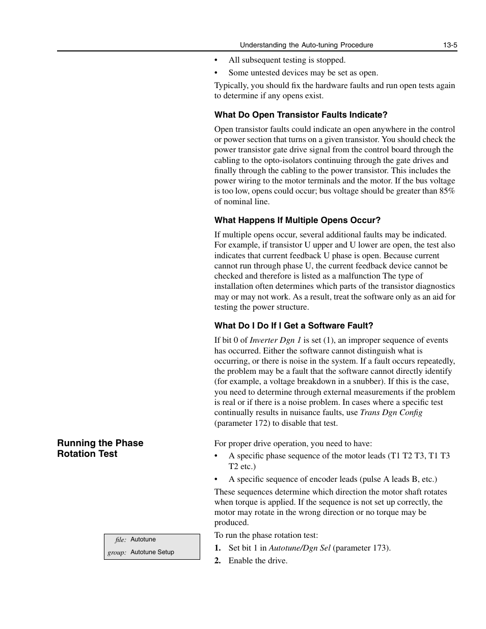 Running the phase rotation test, Running the phase rotation test -5 | Rockwell Automation 1336E IMPACT Adjustable Frequency AC Drive User Manual V 1-4.XX User Manual | Page 317 / 419