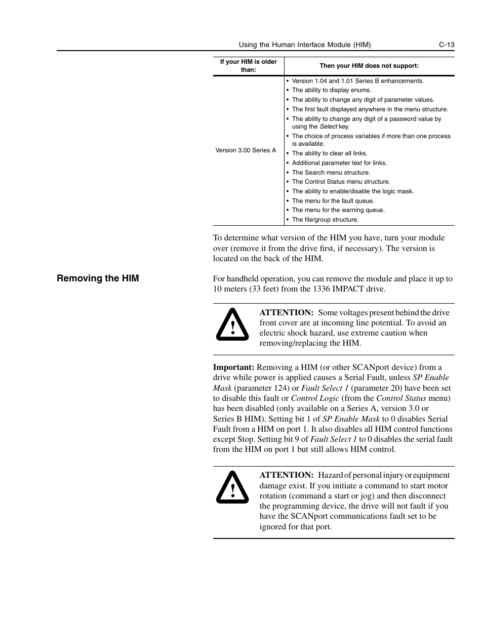Removing the him, C-13 | Rockwell Automation 1336E IMPACT Adjustable Frequency AC Drive User Manual V 1-4.XX User Manual | Page 389 / 419