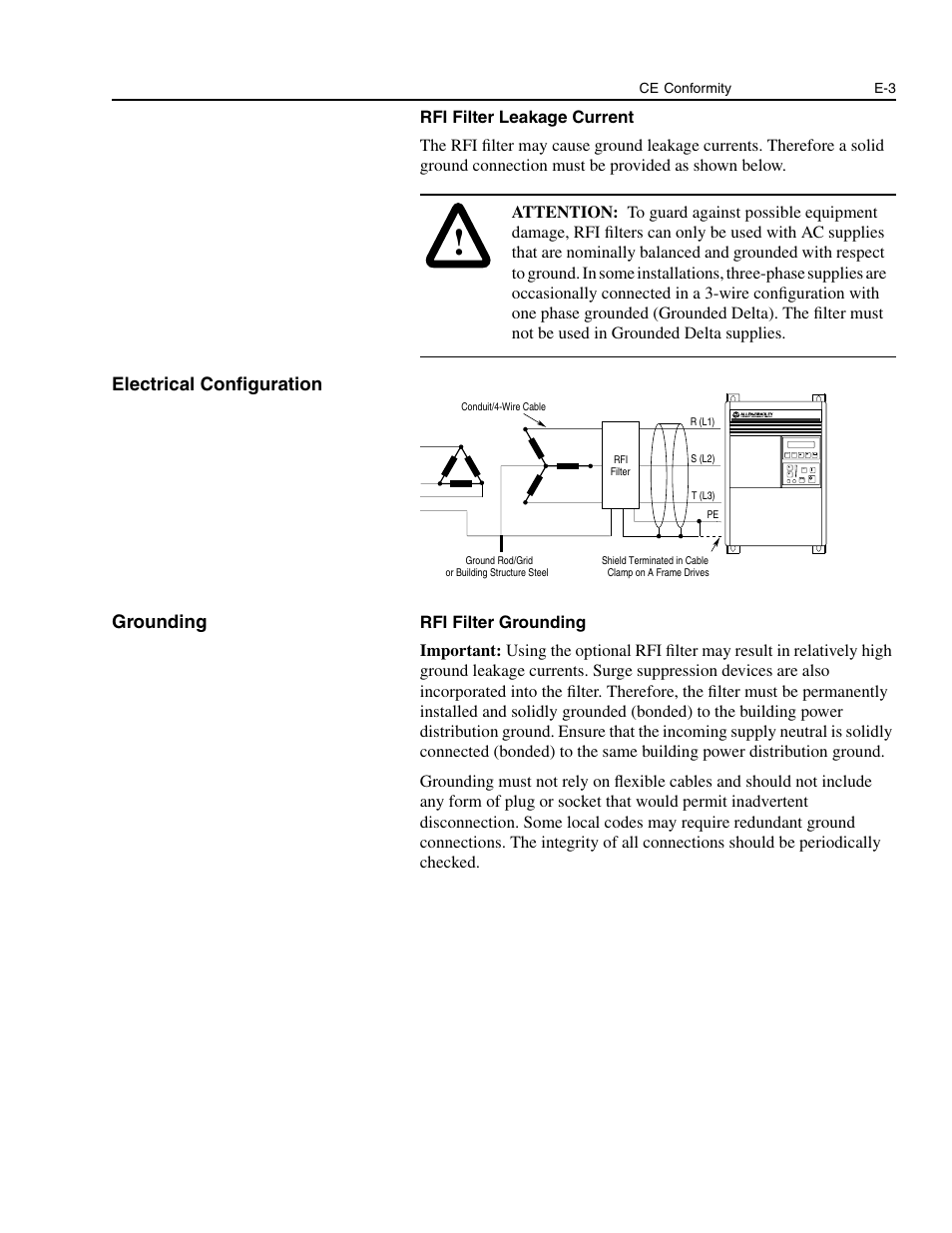 Electrical configuration, Grounding, Electrical configuration grounding | Rockwell Automation 1336E IMPACT Adjustable Frequency AC Drive User Manual V 1-4.XX User Manual | Page 401 / 419