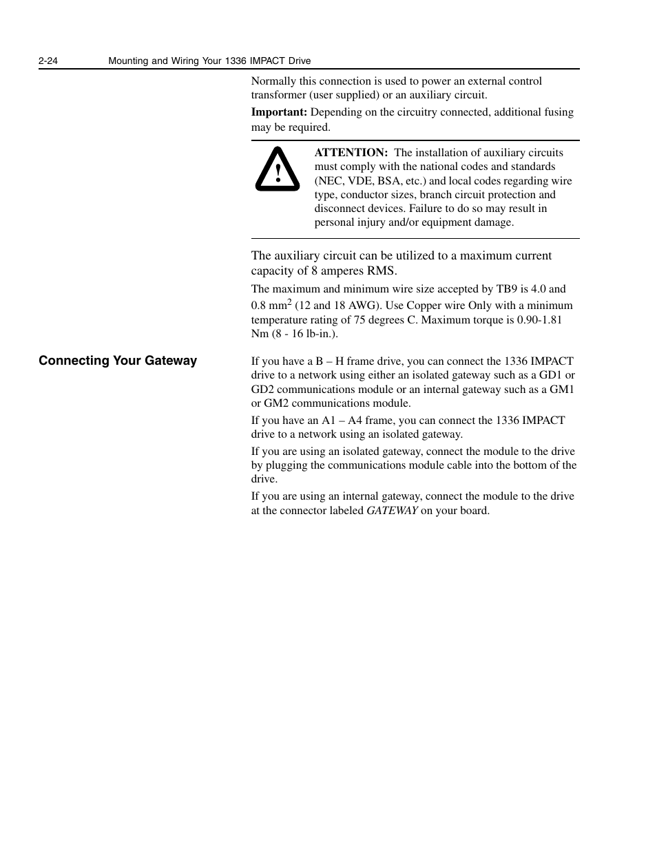 Connecting your gateway, Connecting your gateway -24 | Rockwell Automation 1336E IMPACT Adjustable Frequency AC Drive User Manual V 1-4.XX User Manual | Page 42 / 419