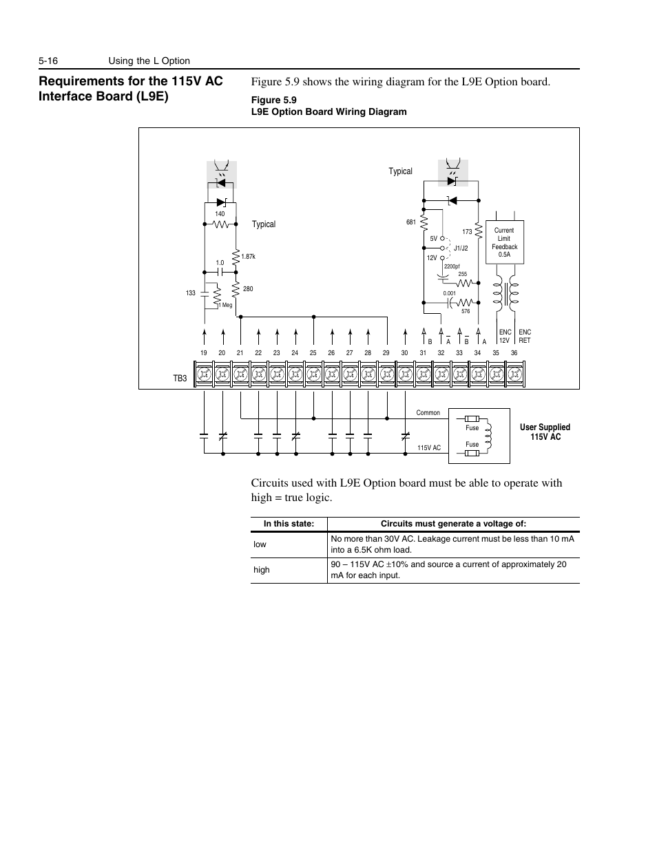 Requirements for the 115v ac interface board (l9e) | Rockwell Automation 1336E IMPACT Adjustable Frequency AC Drive User Manual V 1-4.XX User Manual | Page 98 / 419