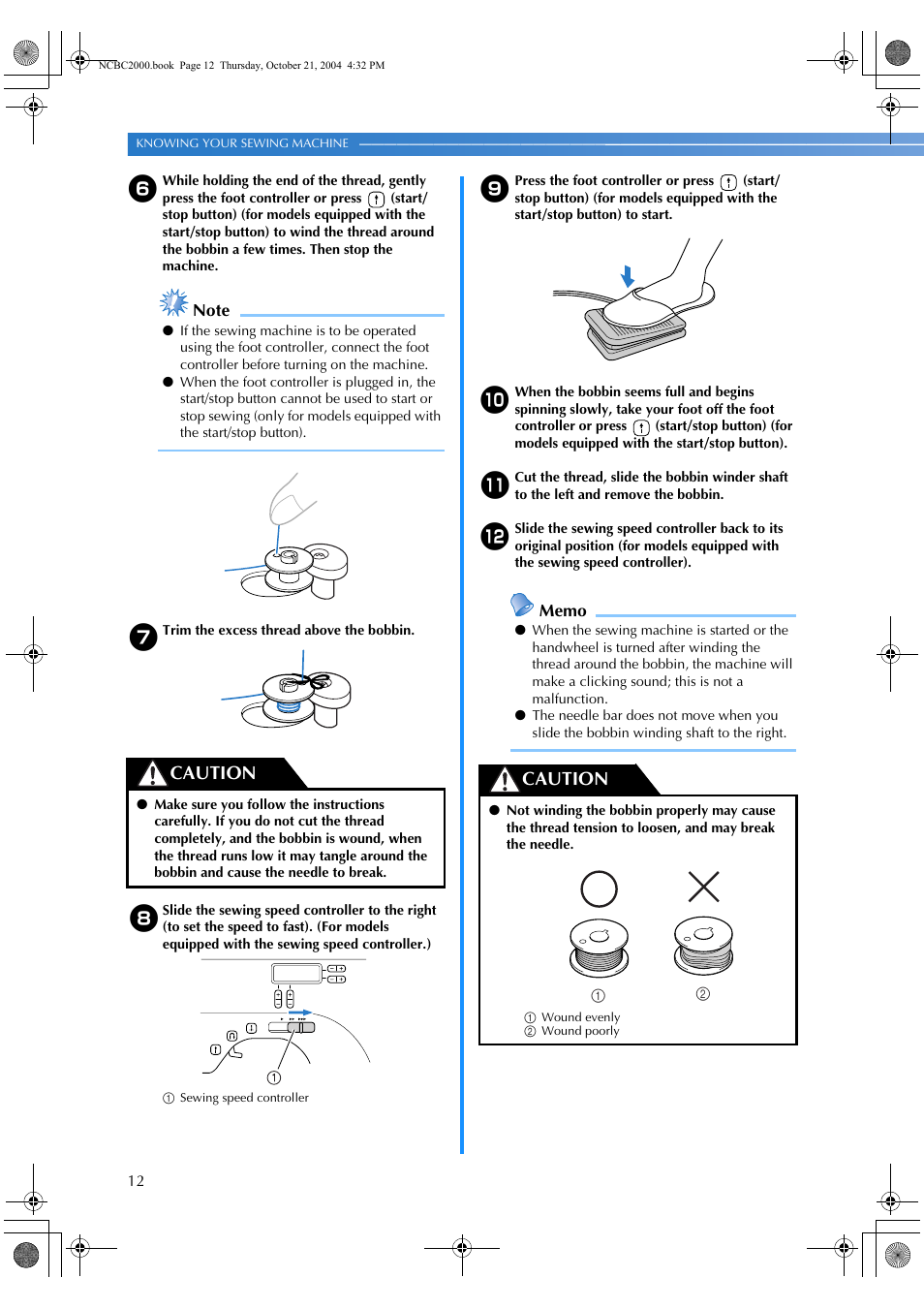 Caution | Brother ES 2000 User Manual | Page 14 / 67