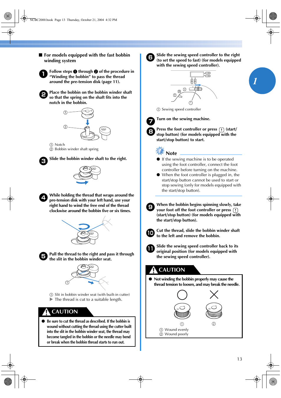 Caution | Brother ES 2000 User Manual | Page 15 / 67