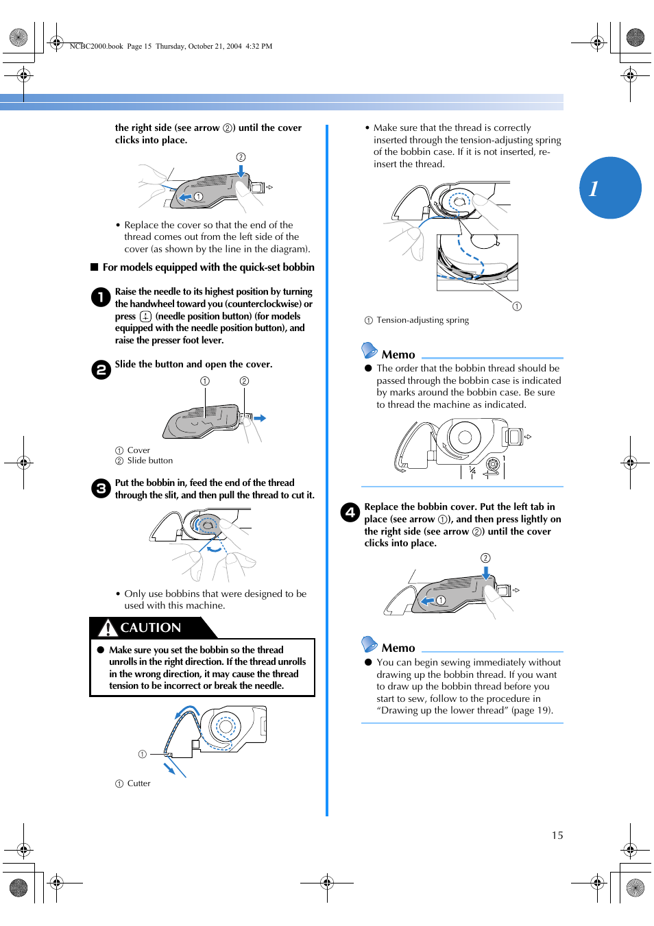 Caution | Brother ES 2000 User Manual | Page 17 / 67