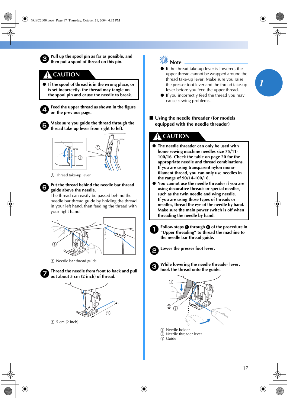 Caution | Brother ES 2000 User Manual | Page 19 / 67