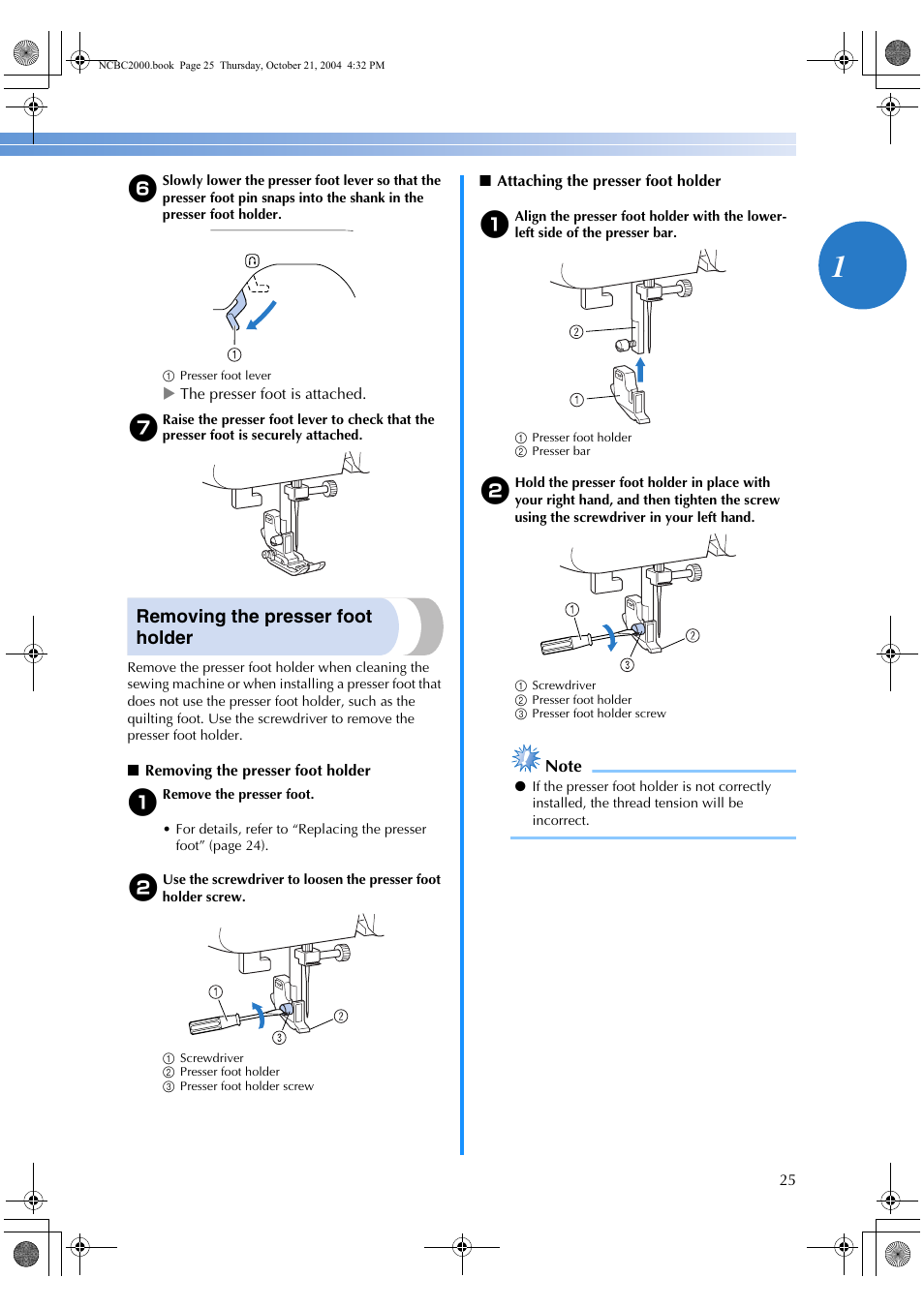 Removing the presser foot holder | Brother ES 2000 User Manual | Page 27 / 67