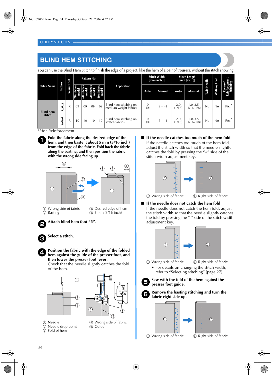 Blind hem stitching | Brother ES 2000 User Manual | Page 36 / 67