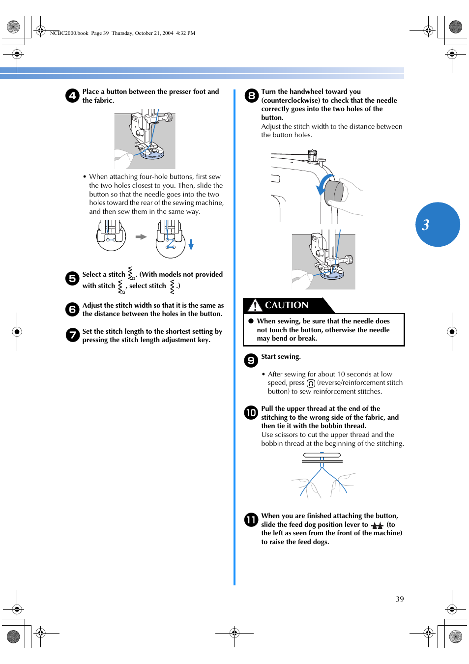 Caution | Brother ES 2000 User Manual | Page 41 / 67