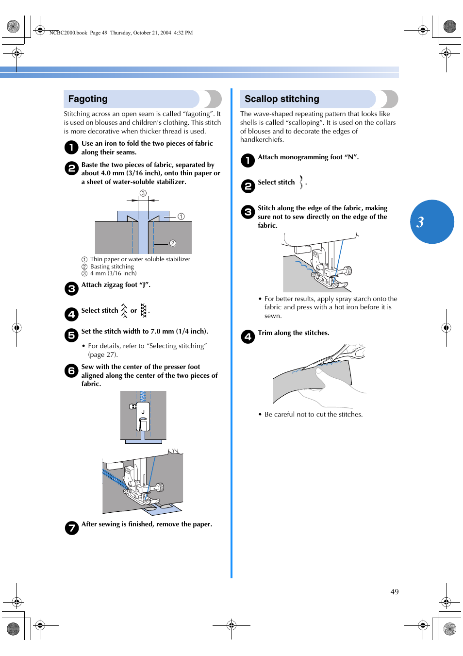 Fagoting, Scallop stitching | Brother ES 2000 User Manual | Page 51 / 67