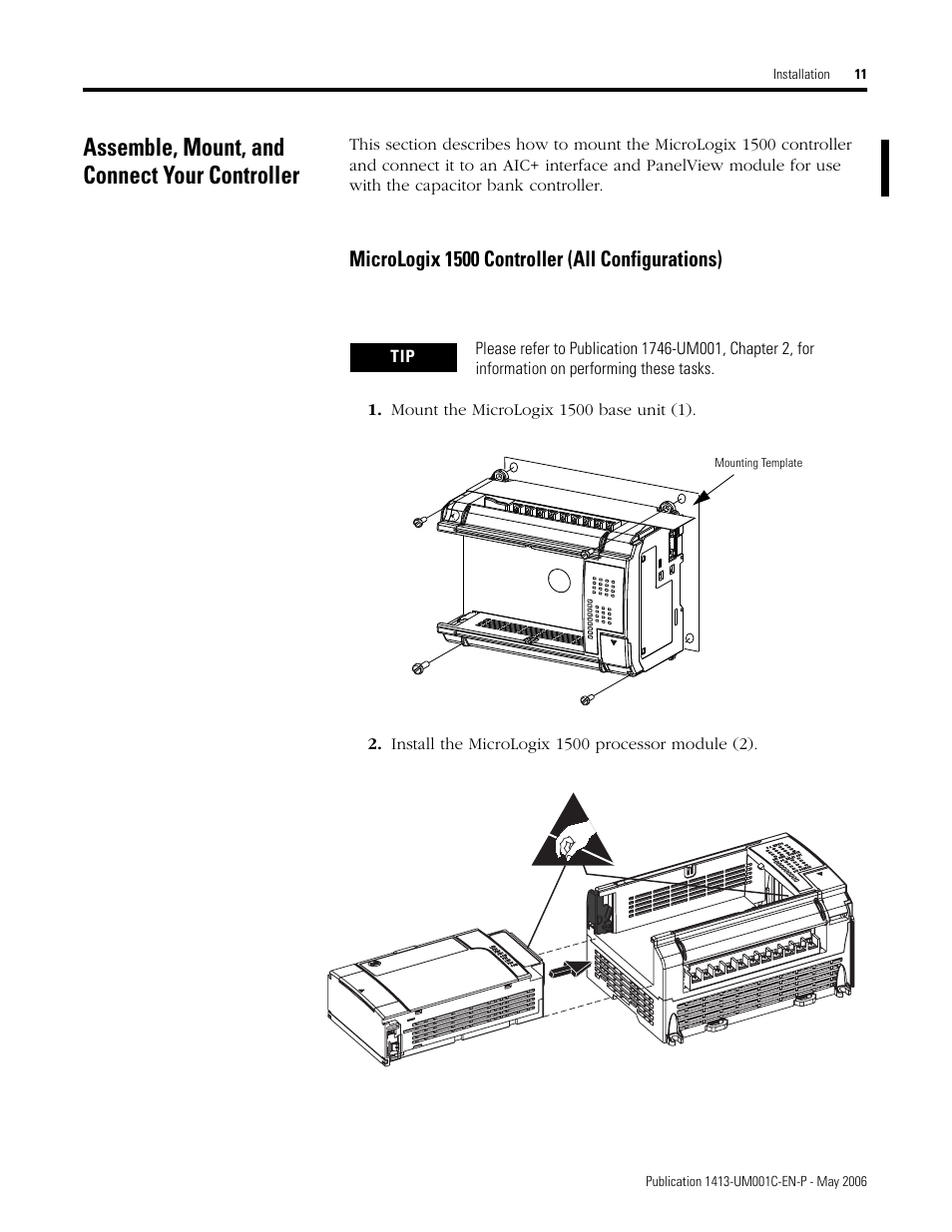 Assemble, mount, and connect your controller, Micrologix 1500 controller (all configurations) | Rockwell Automation 1413-ME-PEA Capacitor Bank Controller - Series B User Manual | Page 13 / 72