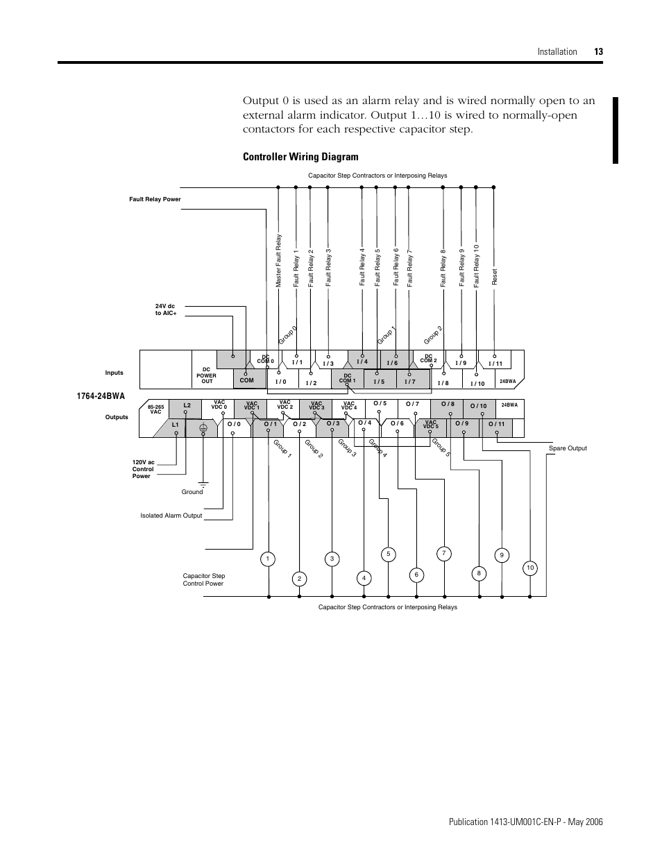 Controller wiring diagram | Rockwell Automation 1413-ME-PEA Capacitor Bank Controller - Series B User Manual | Page 15 / 72
