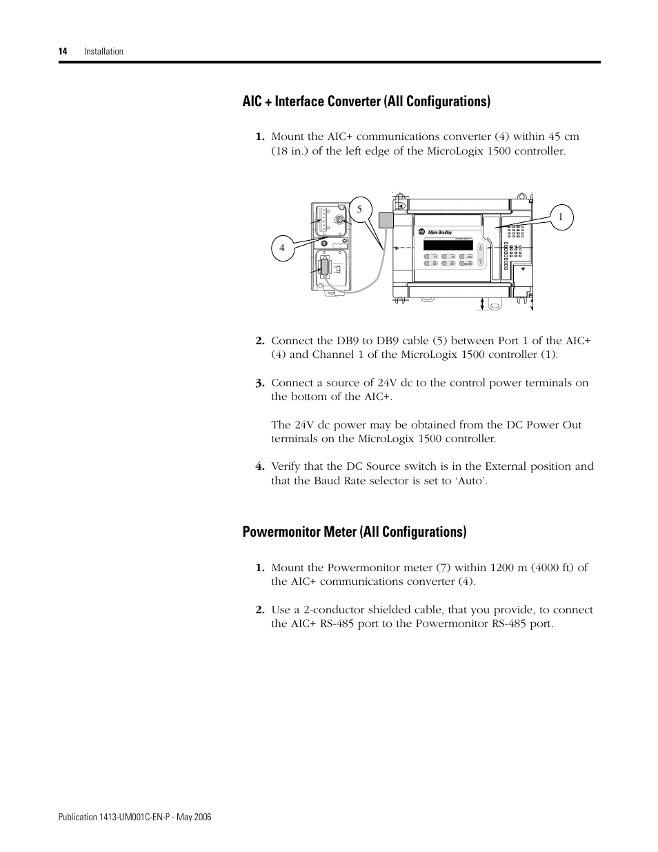 Aic + interface converter (all configurations), Powermonitor meter (all configurations) | Rockwell Automation 1413-ME-PEA Capacitor Bank Controller - Series B User Manual | Page 16 / 72