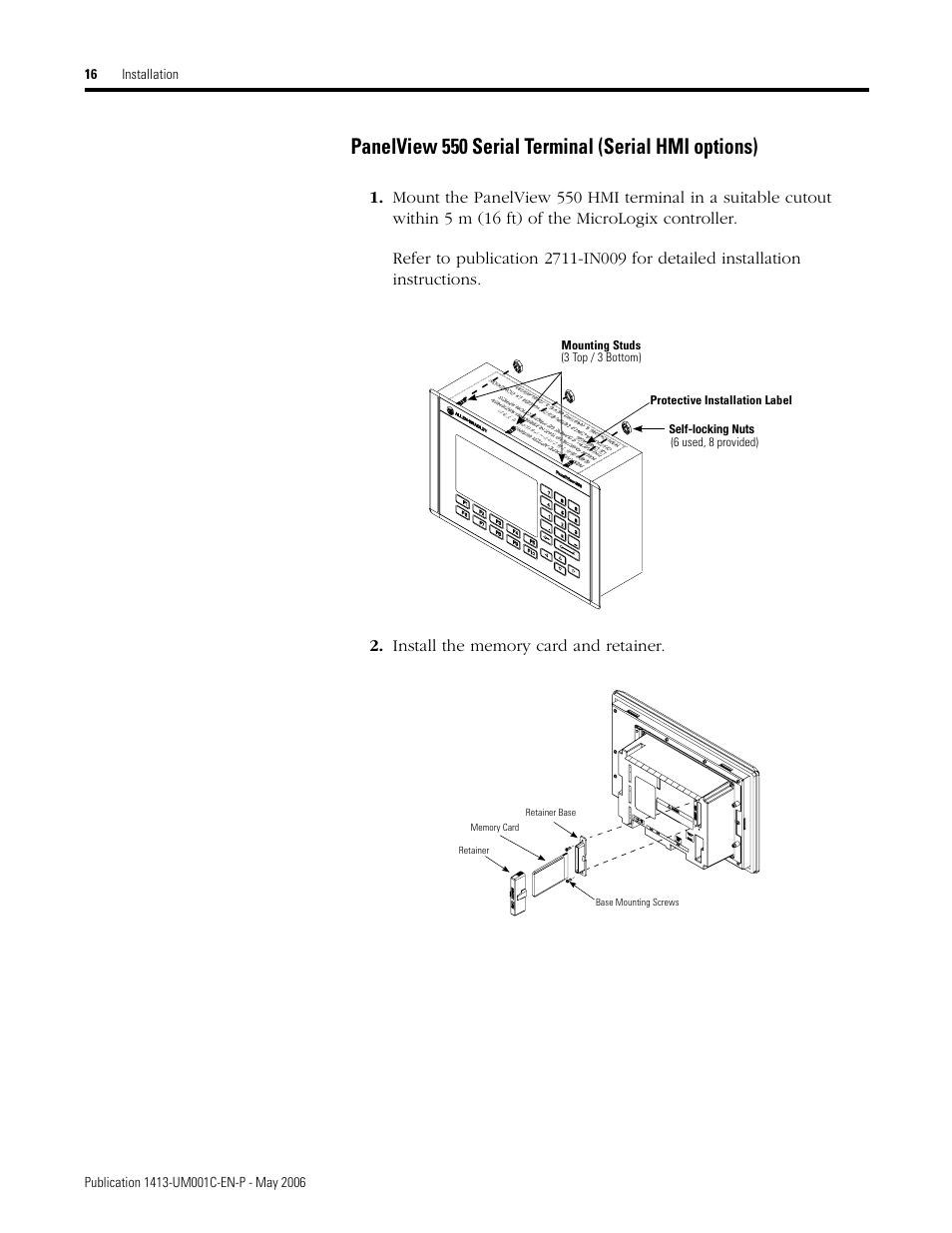 Panelview 550 serial terminal (serial hmi options) | Rockwell Automation 1413-ME-PEA Capacitor Bank Controller - Series B User Manual | Page 18 / 72