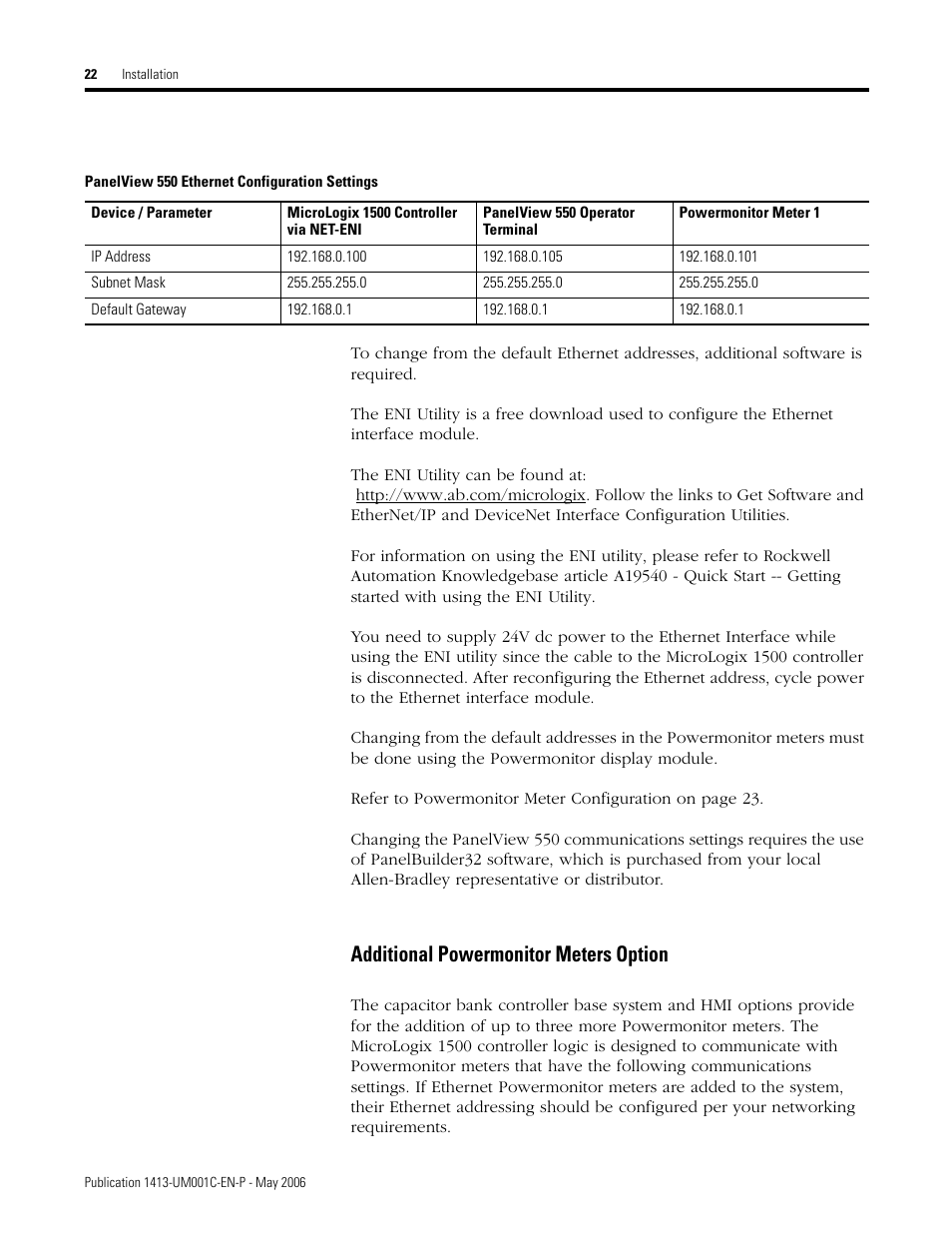 Additional powermonitor meters option | Rockwell Automation 1413-ME-PEA Capacitor Bank Controller - Series B User Manual | Page 24 / 72