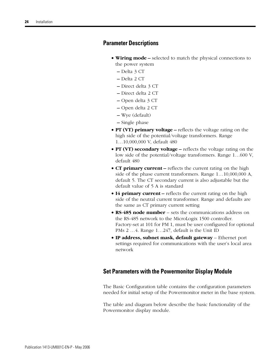 Parameter descriptions | Rockwell Automation 1413-ME-PEA Capacitor Bank Controller - Series B User Manual | Page 26 / 72