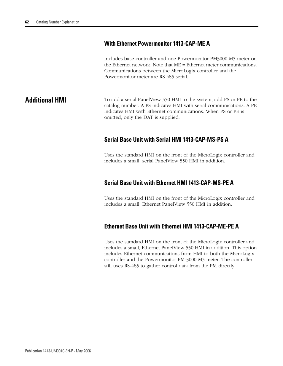 Additional hmi, With ethernet powermonitor 1413-cap-me a | Rockwell Automation 1413-ME-PEA Capacitor Bank Controller - Series B User Manual | Page 64 / 72