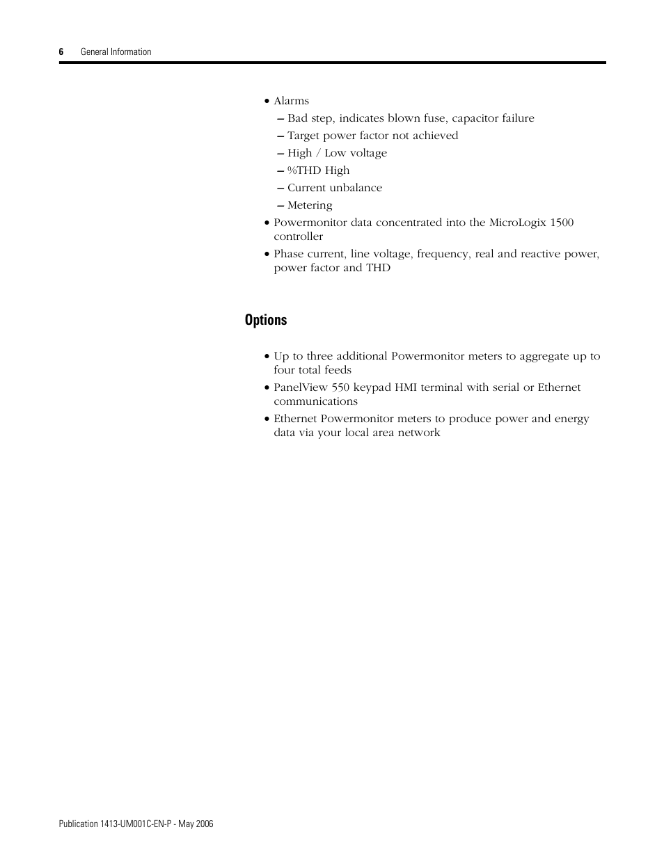 Options | Rockwell Automation 1413-ME-PEA Capacitor Bank Controller - Series B User Manual | Page 8 / 72