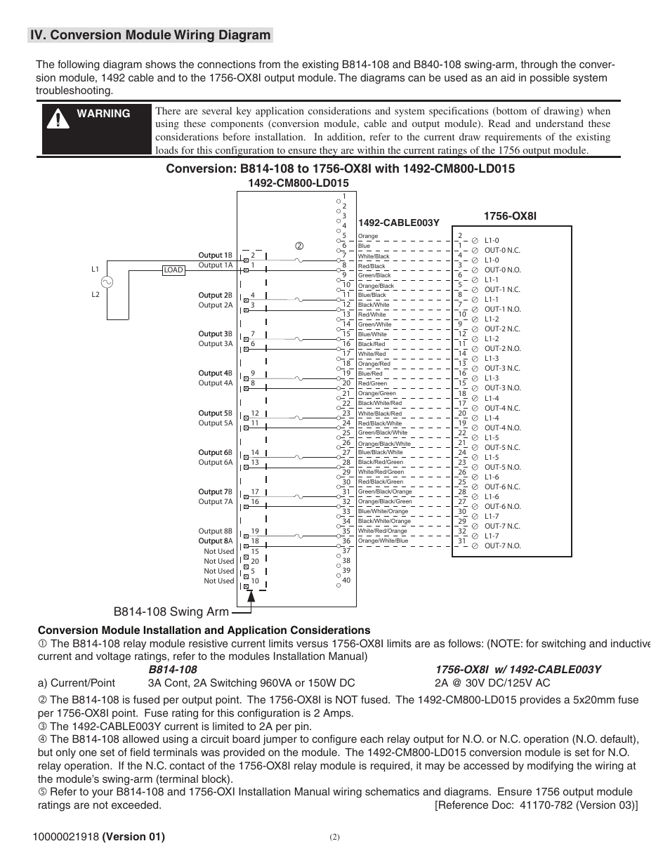 Iv. conversion module wiring diagram | Rockwell Automation 1492-CM800-LD015 Field Wire Conv. Module for Modicon B814-108 or B840-108 to 1756-OX8I User Manual | Page 2 / 8