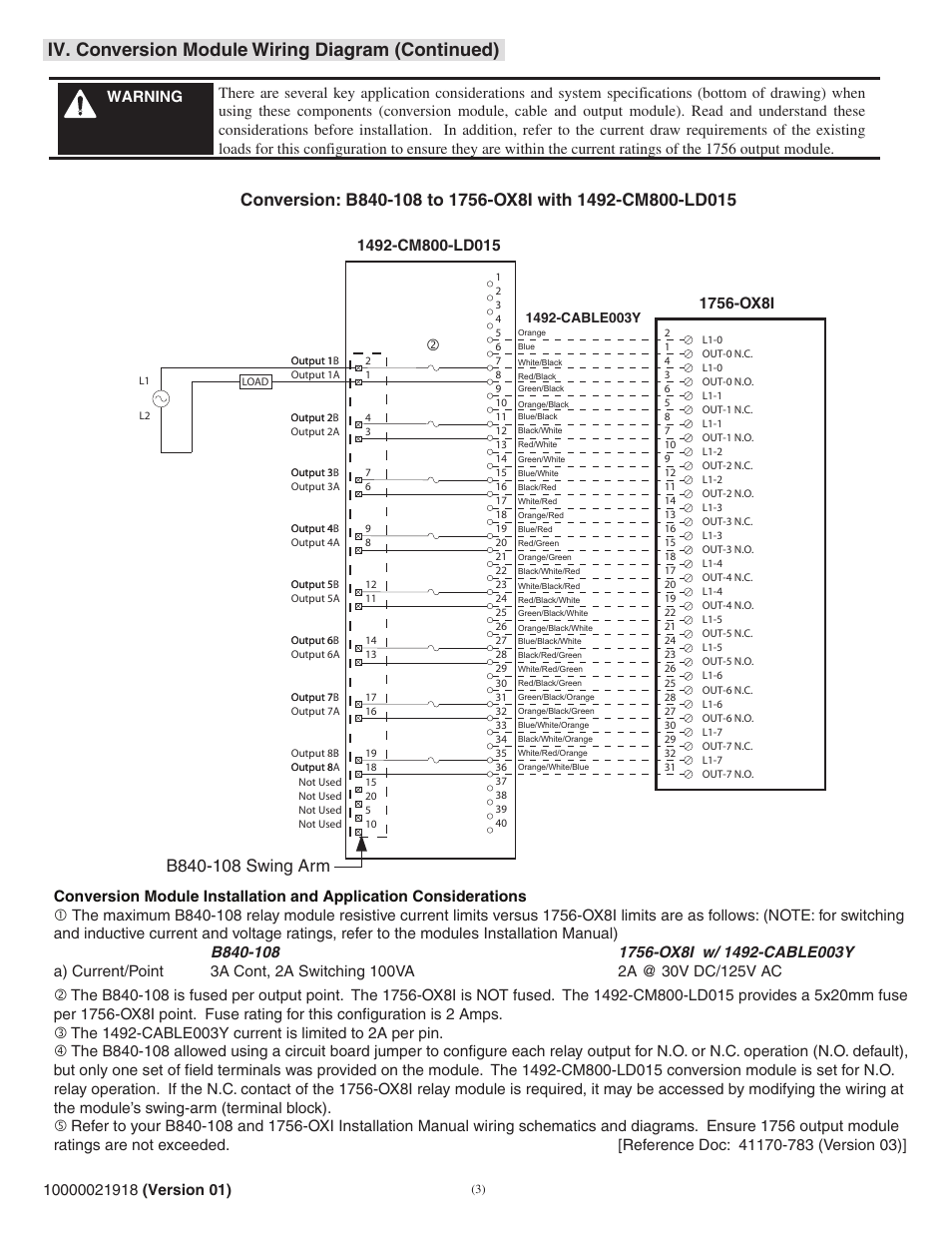 Iv. conversion module wiring diagram (continued) | Rockwell Automation 1492-CM800-LD015 Field Wire Conv. Module for Modicon B814-108 or B840-108 to 1756-OX8I User Manual | Page 3 / 8