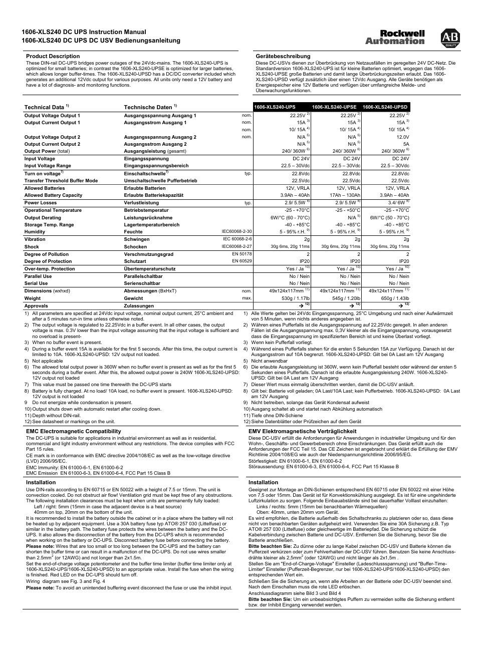 Rockwell Automation 1606-XLS240-UPS_UPSD_UPSE DC-UPS Uninterruptible Power Supply User Manual | Page 3 / 4