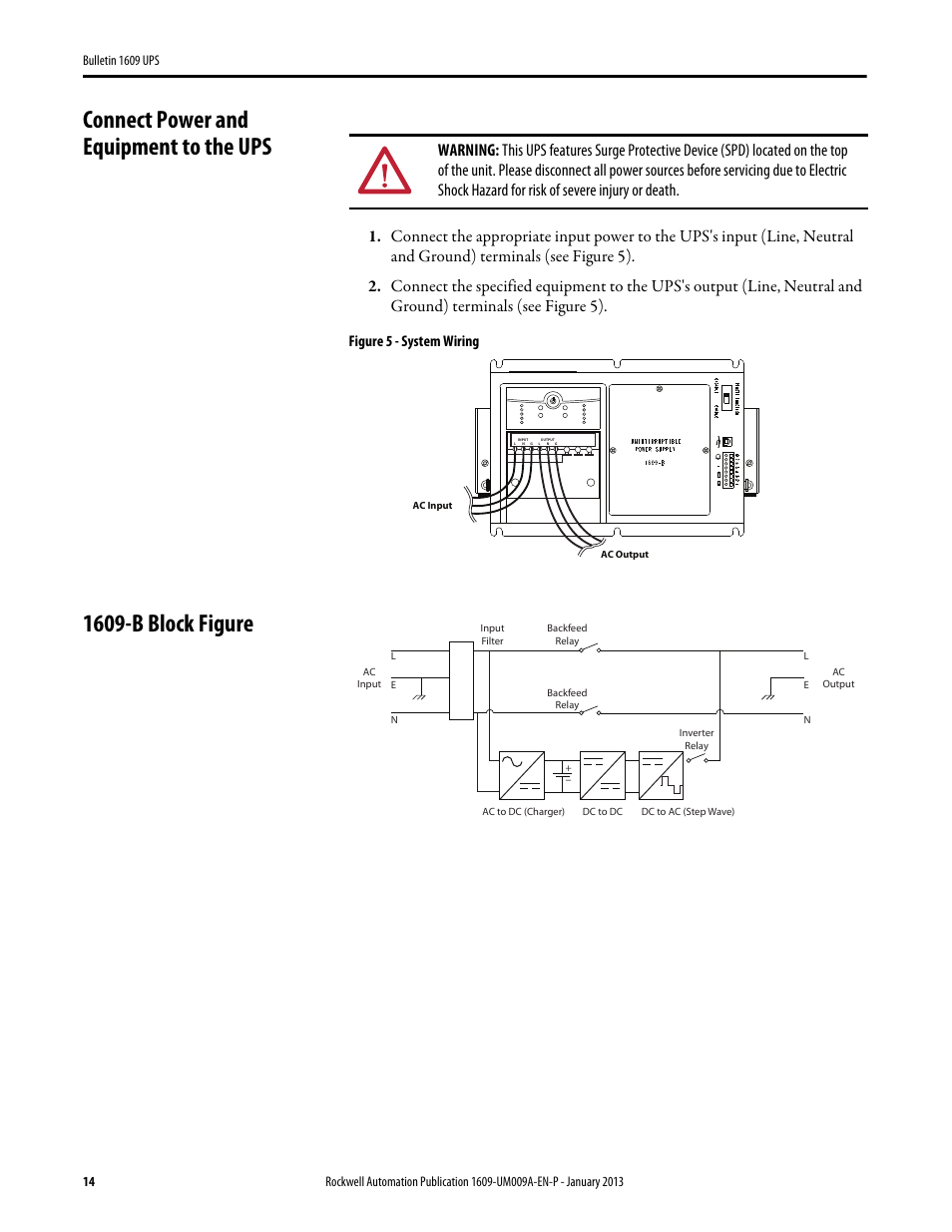 Connect power and equipment to the ups, Figure 5 - system wiring, 1609-b block figure | Rockwell Automation 1609-B_D UPS Product User Manual User Manual | Page 14 / 34