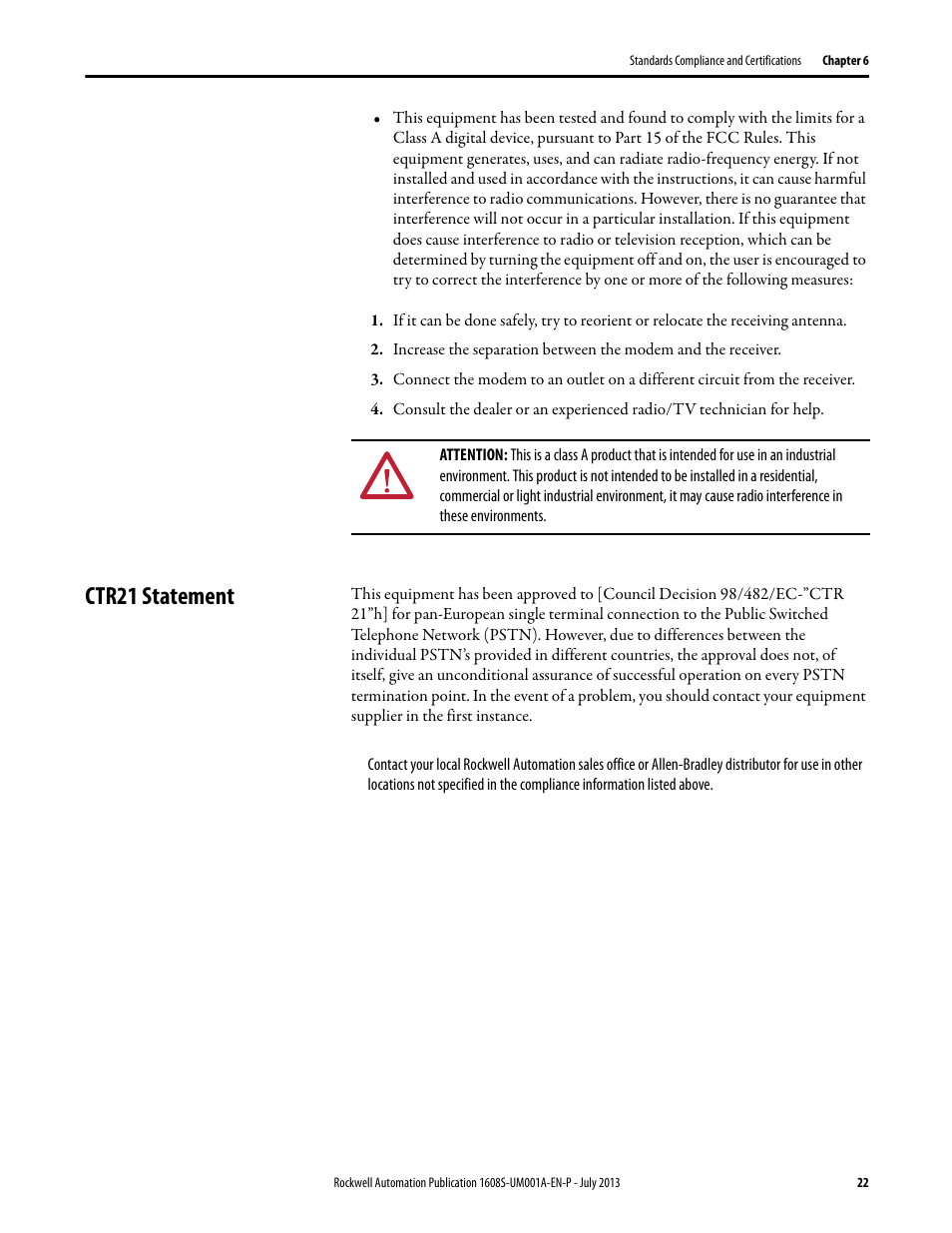 Ctr21 statement | Rockwell Automation 1608S I-Sense User Manual User Manual | Page 22 / 24