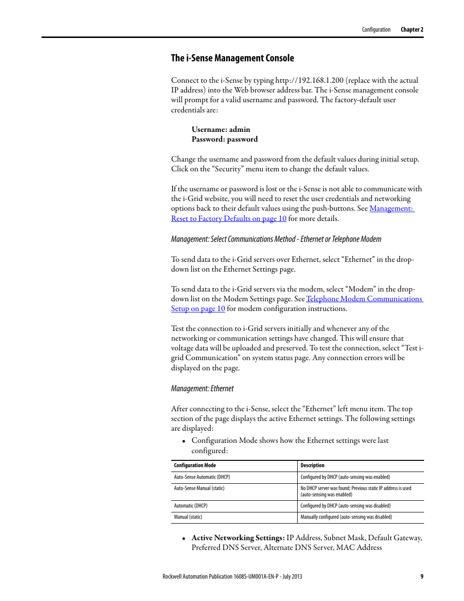 The i-sense management console, Management: ethernet | Rockwell Automation 1608S I-Sense User Manual User Manual | Page 9 / 24