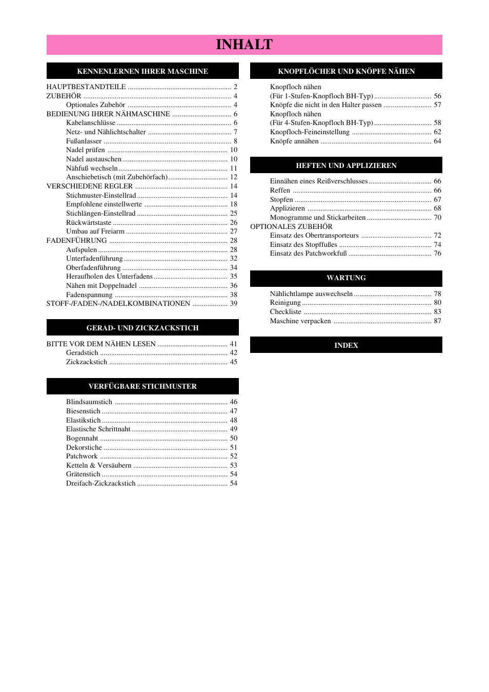 Inhalt | Brother XL-6040 User Manual | Page 10 / 101