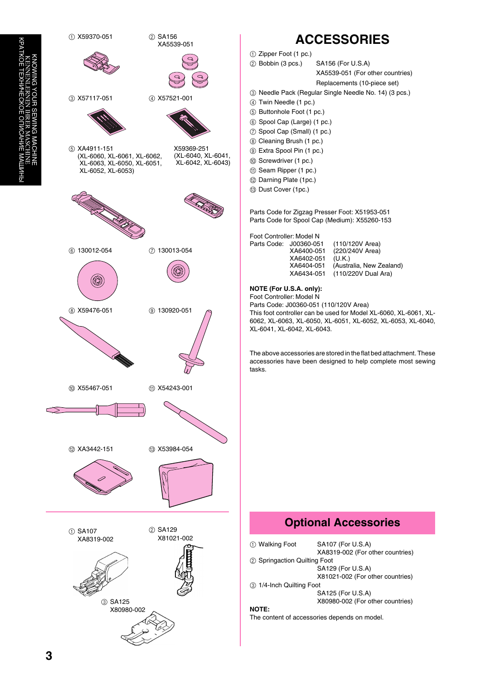 Accessories, Optional accessories | Brother XL-6040 User Manual | Page 14 / 101