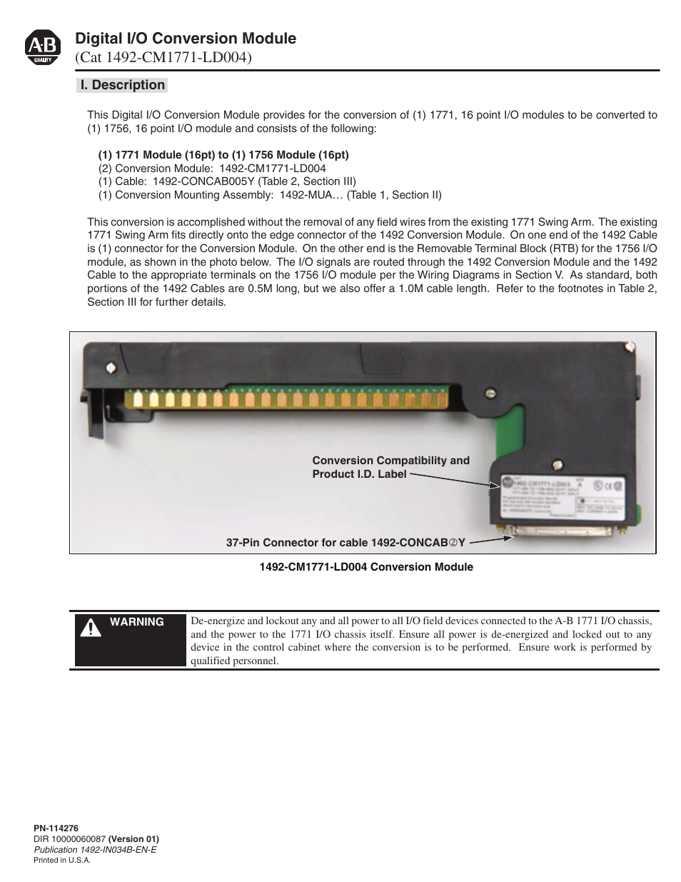 Rockwell Automation 1492-CM1771-LD004 Field Conversion Module User Manual | 6 pages
