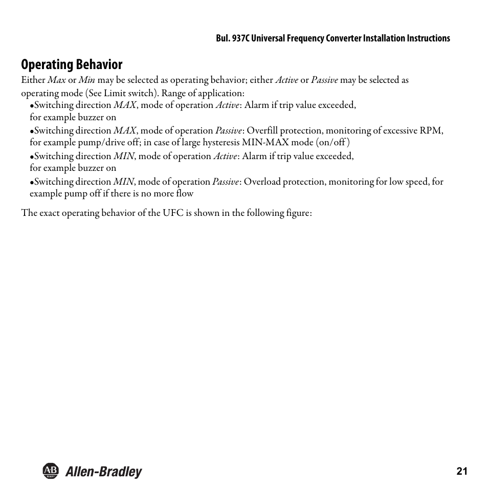 Operating behavior | Rockwell Automation 937CU-DIFRQ_1 Universal Frequency Converter Installation Instructions User Manual | Page 23 / 36