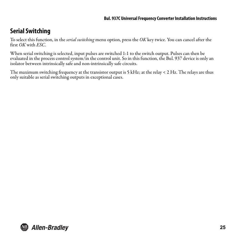 Serial switching | Rockwell Automation 937CU-DIFRQ_1 Universal Frequency Converter Installation Instructions User Manual | Page 27 / 36