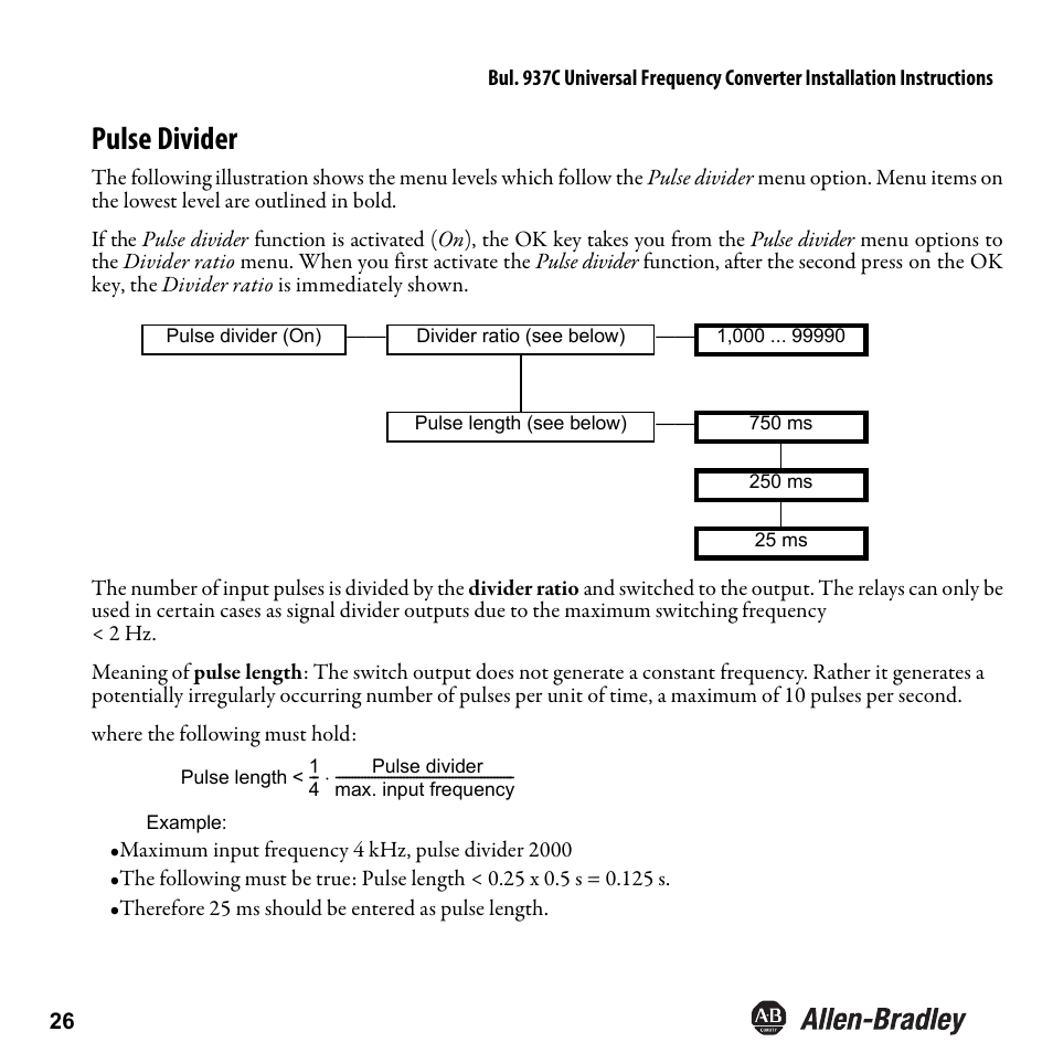 Pulse divider | Rockwell Automation 937CU-DIFRQ_1 Universal Frequency Converter Installation Instructions User Manual | Page 28 / 36