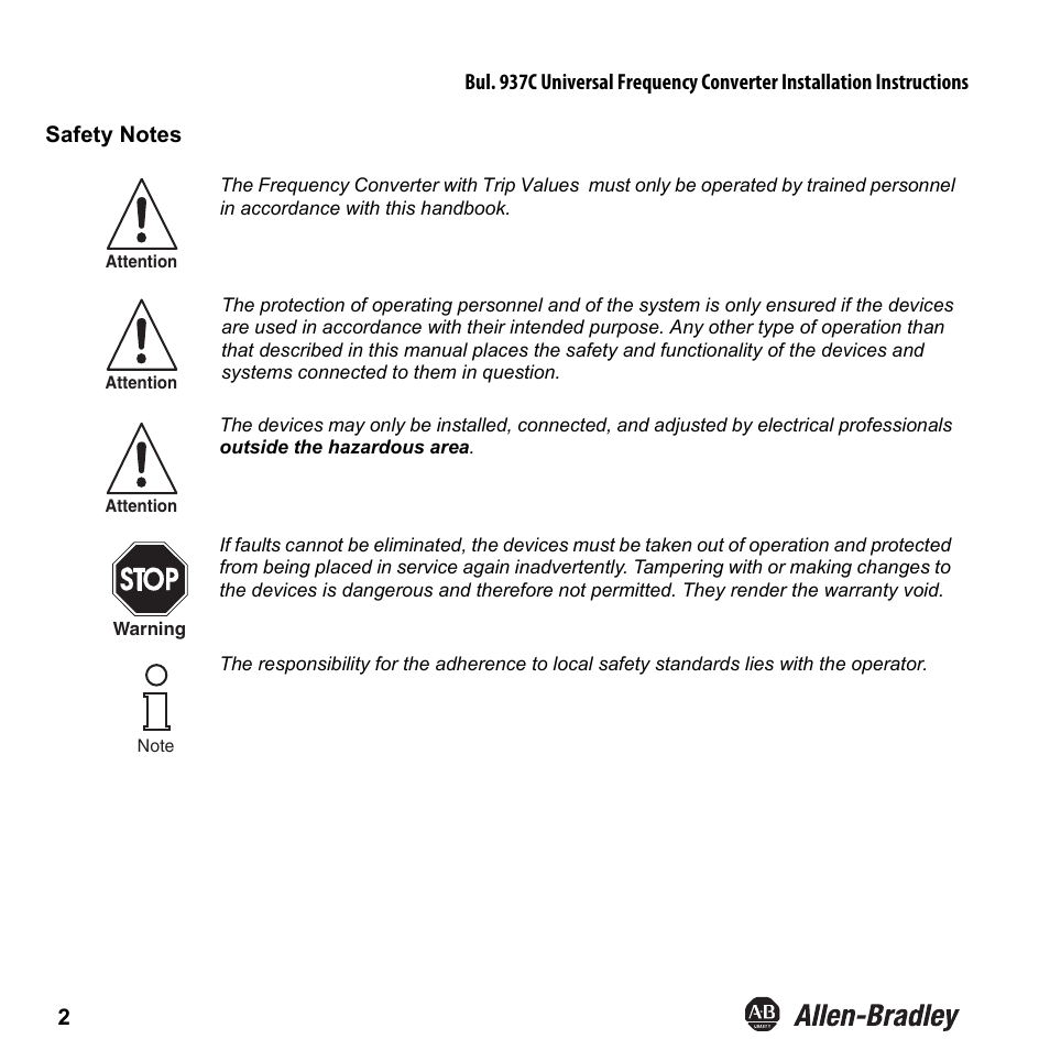 Rockwell Automation 937CU-DIFRQ_1 Universal Frequency Converter Installation Instructions User Manual | Page 4 / 36