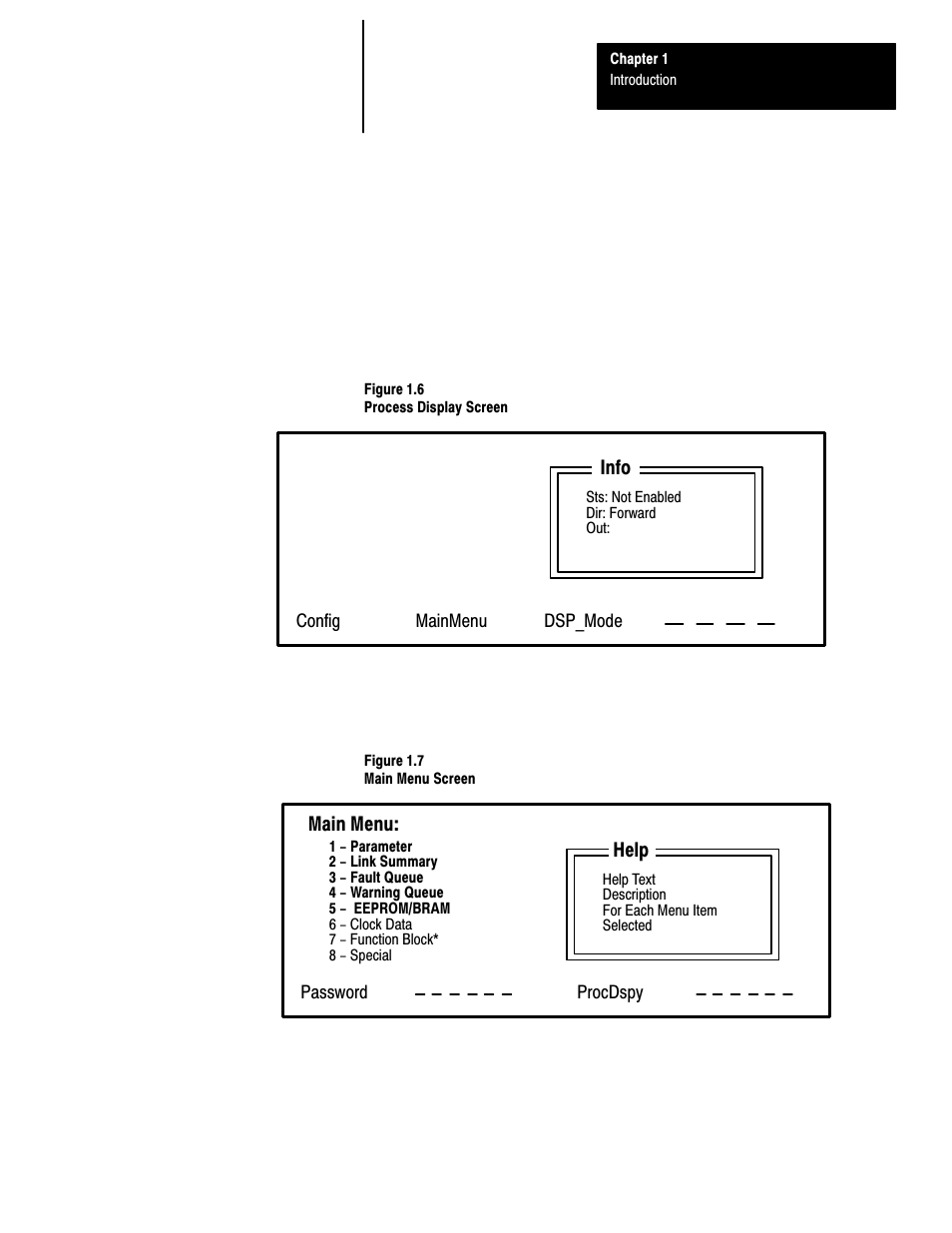 Info, Main menu, Help | Rockwell Automation 1201 GRAPHIC PROGRAM TERM 3.XX User Manual | Page 10 / 64