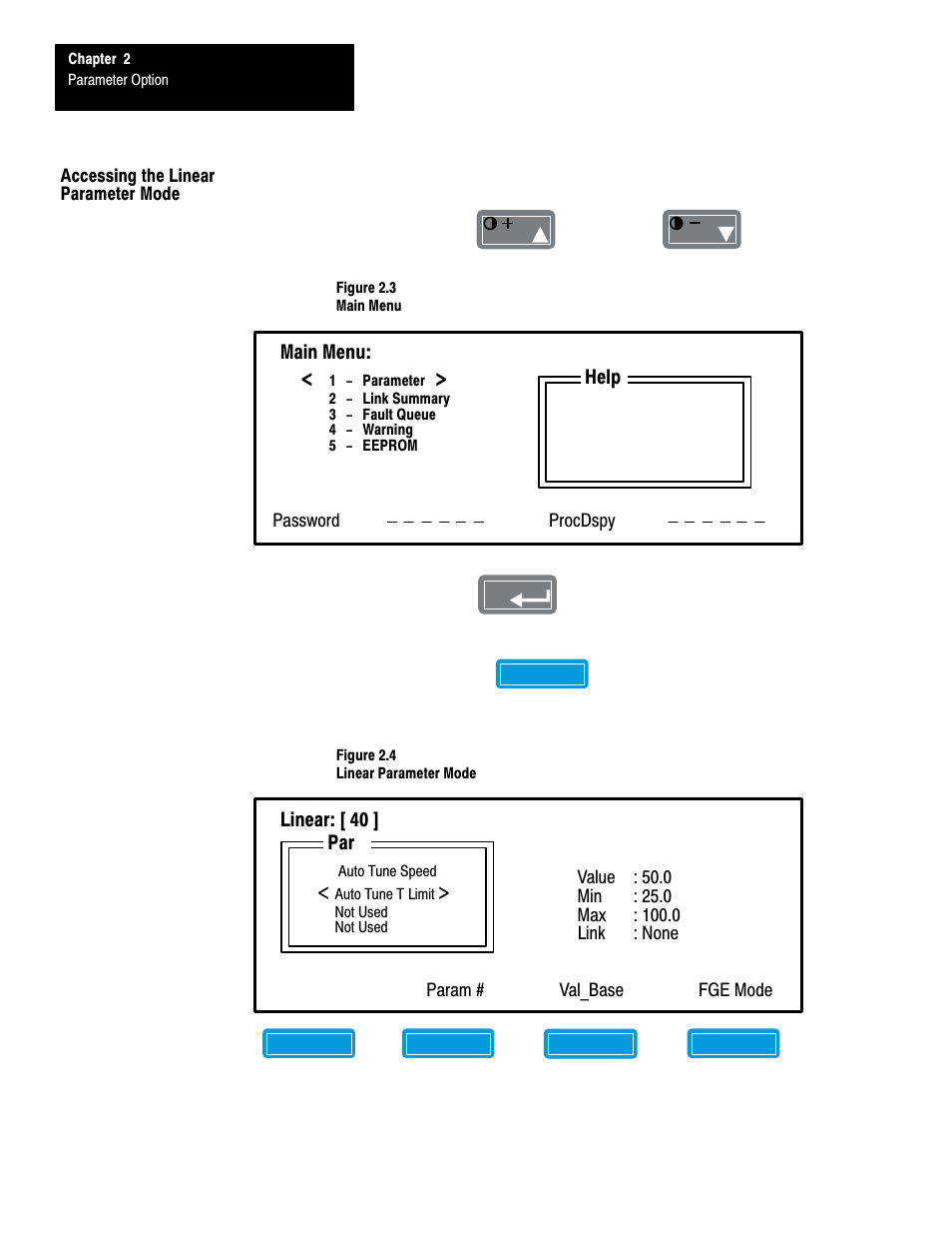 Accessing the linear parameter mode | Rockwell Automation 1201 GRAPHIC PROGRAM TERM 3.XX User Manual | Page 15 / 64